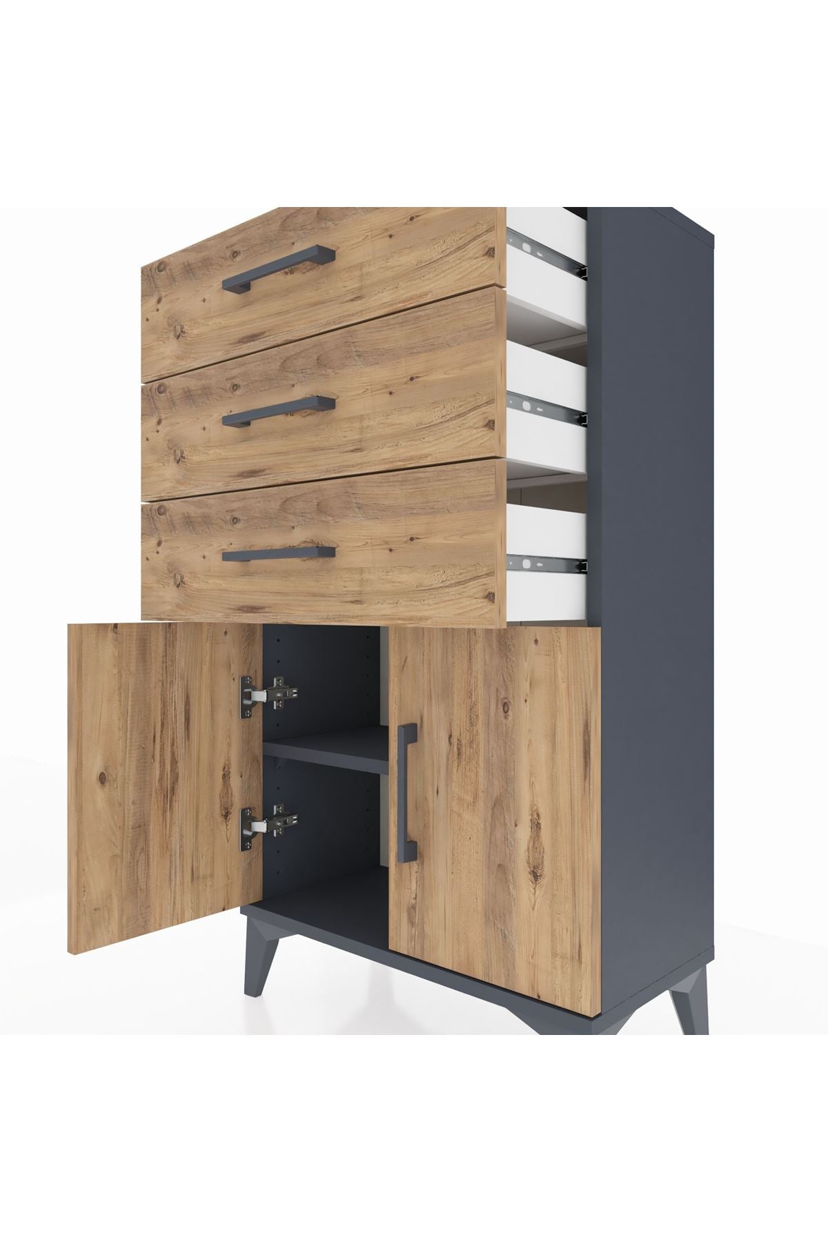 Arges Komodin Tek Raflı 3 Çekmeceli 2 Kapaklı 60x30x106 - S15M009V6A