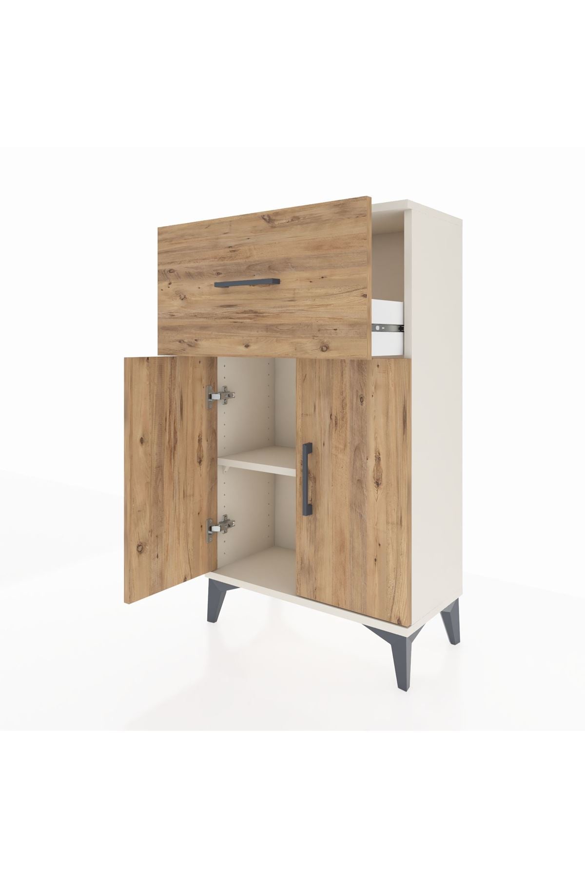 Arges Komodin Tek Raflı Tek Çekmeceli 2 Kapaklı 60x30x106 - S15M010V3A