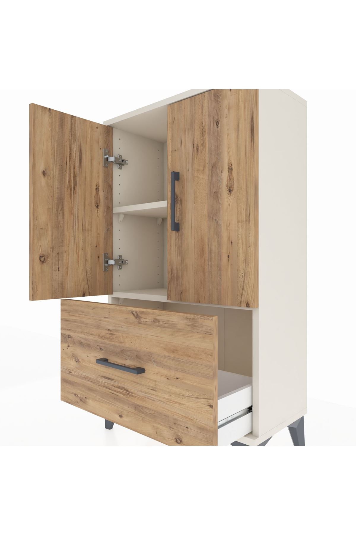 Arges Komodin 2 Raflı Tek Çekmeceli 2 Kapaklı 60x30x106 - S15M011V3A