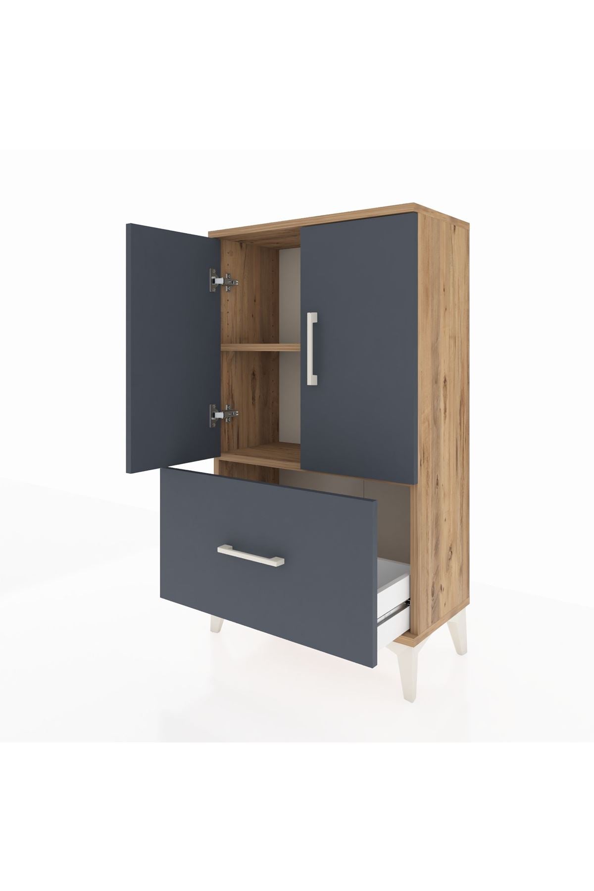 Arges Komodin 2 Raflı Tek Çekmeceli 2 Kapaklı 60x30x106 - S15M011V8A