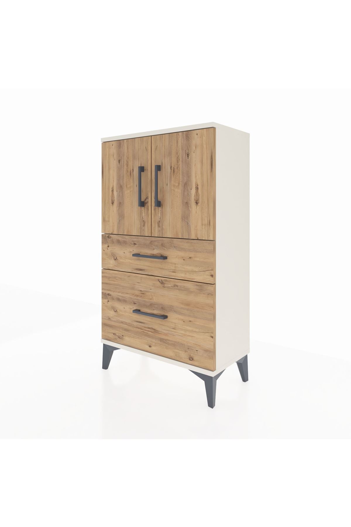 Arges Komodin 2 Raflı 2 Çekmeceli 2 Kapaklı 60x30x106 - S15M012V3A