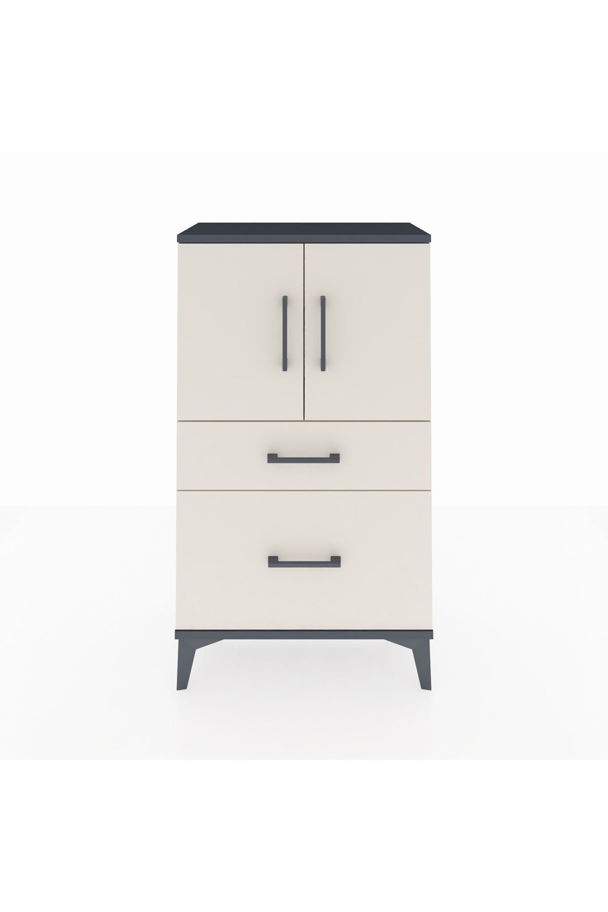 Arges Komodin 2 Raflı 2 Çekmeceli 2 Kapaklı 60x30x106 - S15M012V4A