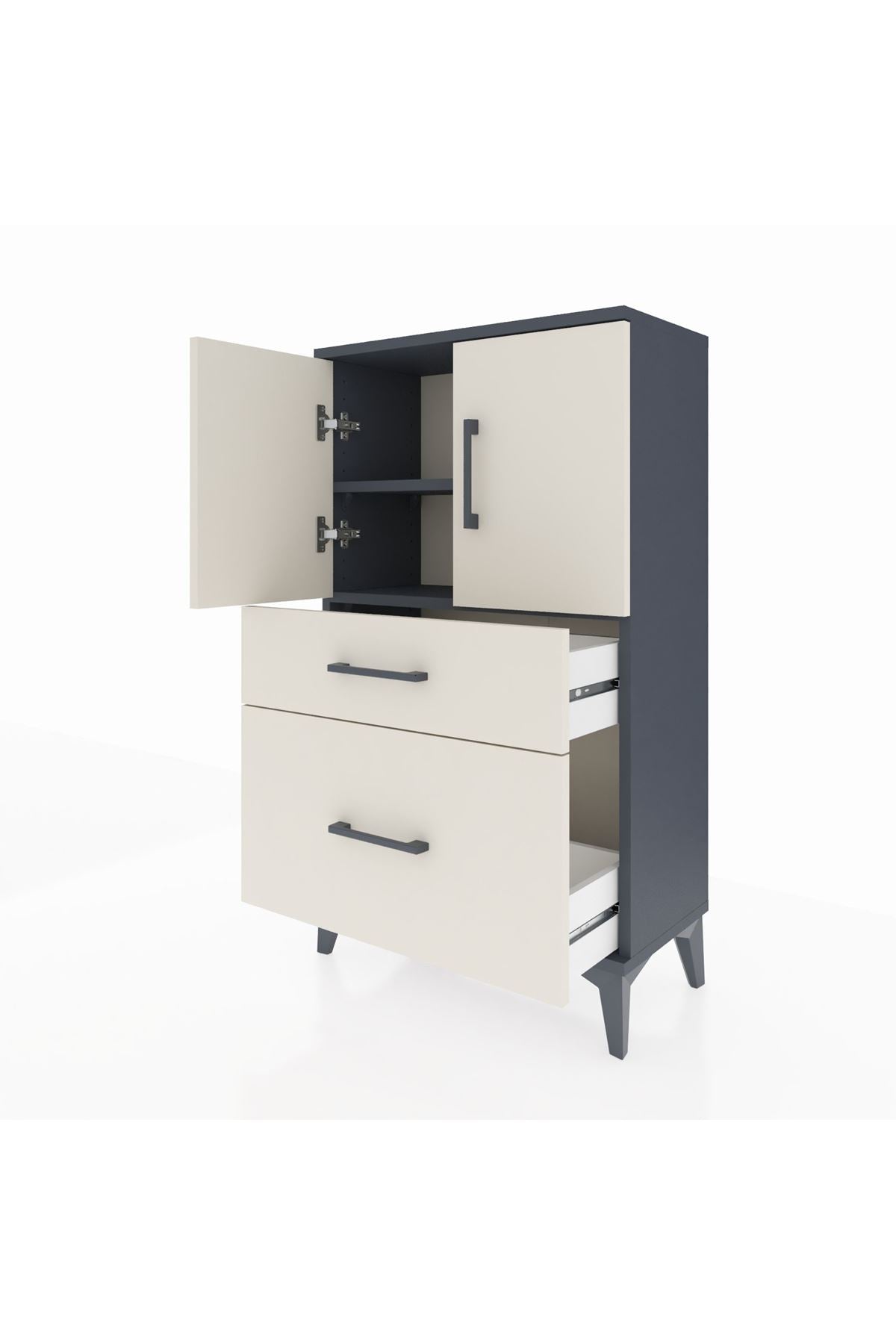 Arges Komodin 2 Raflı 2 Çekmeceli 2 Kapaklı 60x30x106 - S15M012V4A