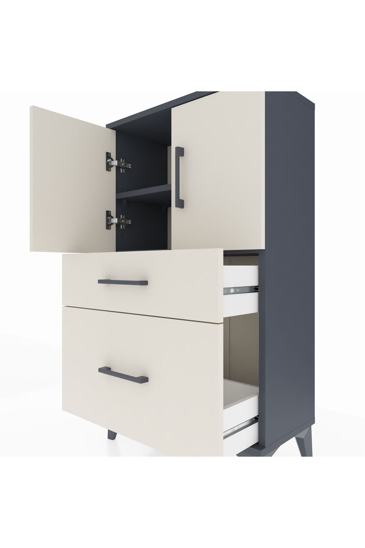 Arges Komodin 2 Raflı 2 Çekmeceli 2 Kapaklı 60x30x106 - S15M012V4A