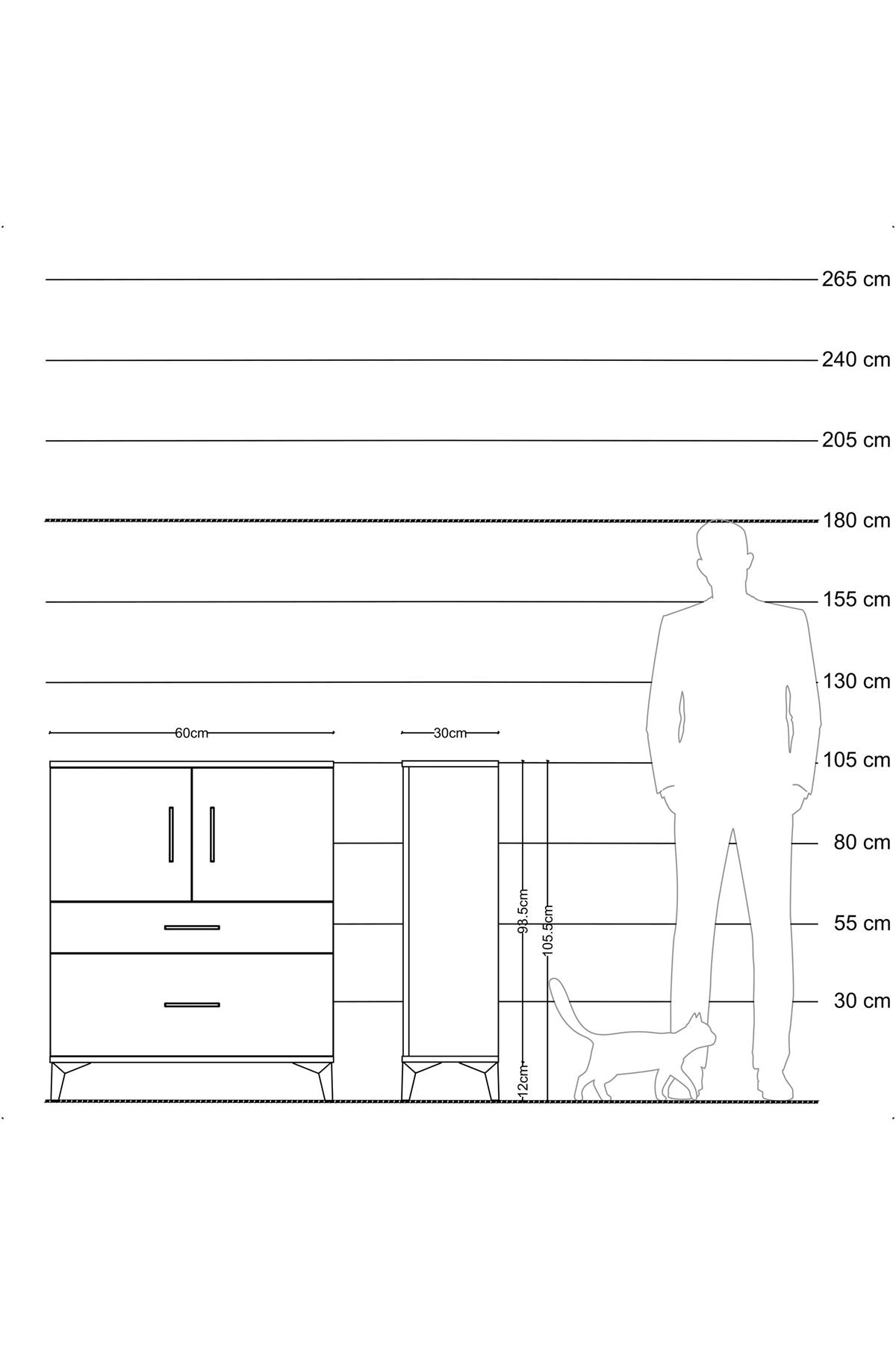 Arges Komodin 2 Raflı 2 Çekmeceli 2 Kapaklı 60x30x106 - S15M012V5A