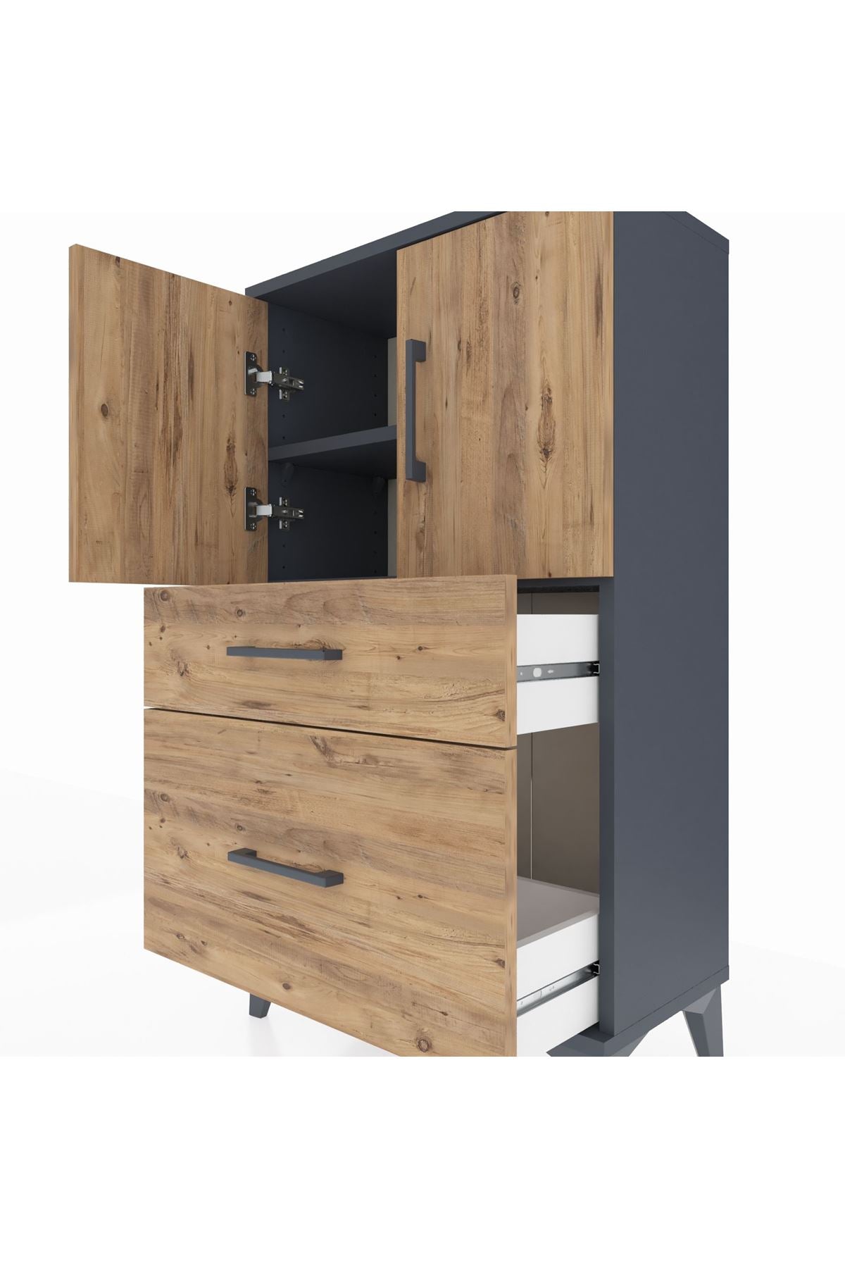 Arges Komodin 2 Raflı 2 Çekmeceli 2 Kapaklı 60x30x106 - S15M012V6A
