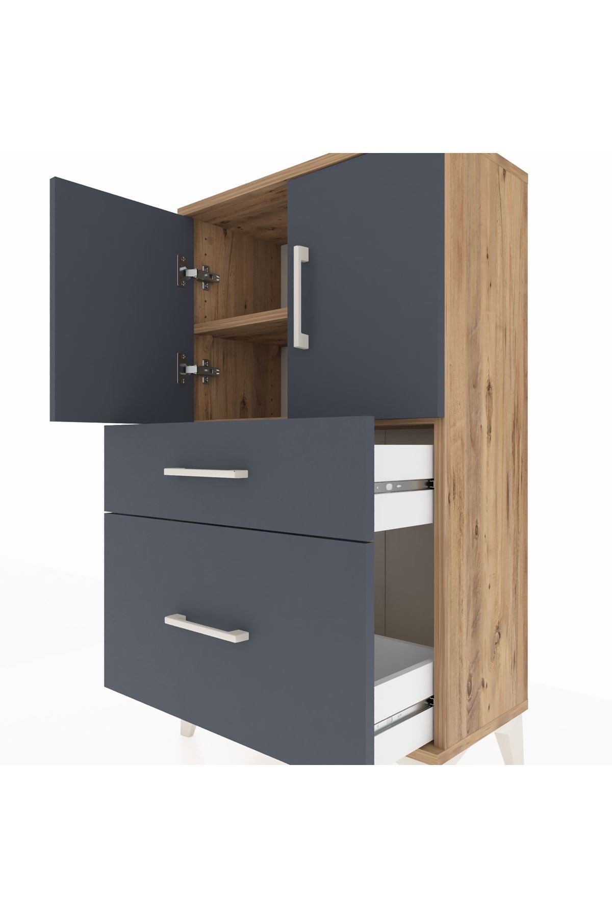 Arges Komodin 2 Raflı 2 Çekmeceli 2 Kapaklı 60x30x106 - S15M012V8A
