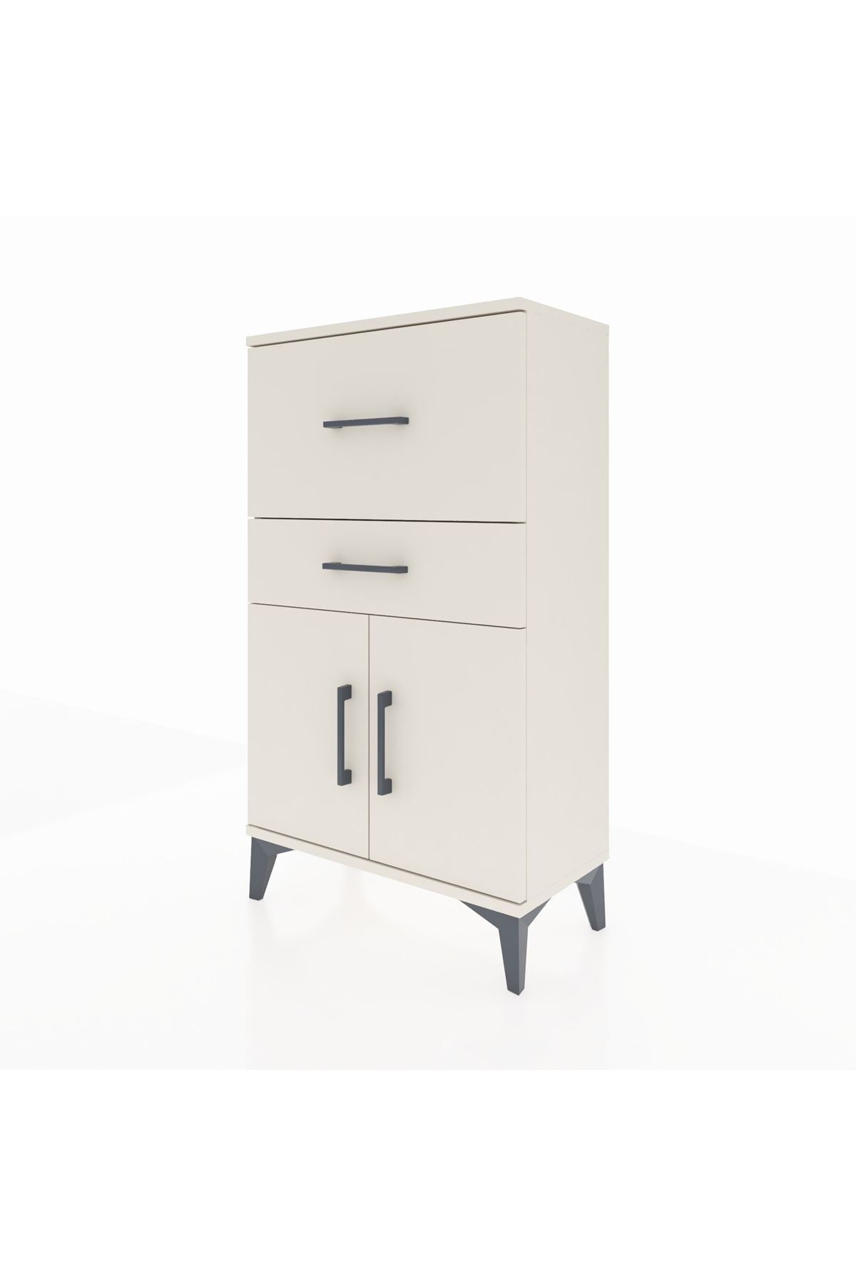 Arges Komodin Tek Raflı 2 Çekmeceli 2 Kapaklı 60x30x106 - S15M013V1A