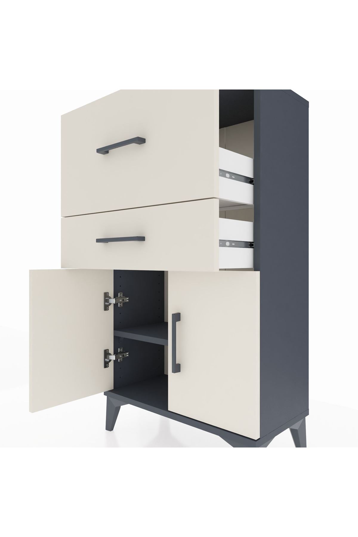 Arges Komodin Tek Raflı 2 Çekmeceli 2 Kapaklı 60x30x106 - S15M013V4A