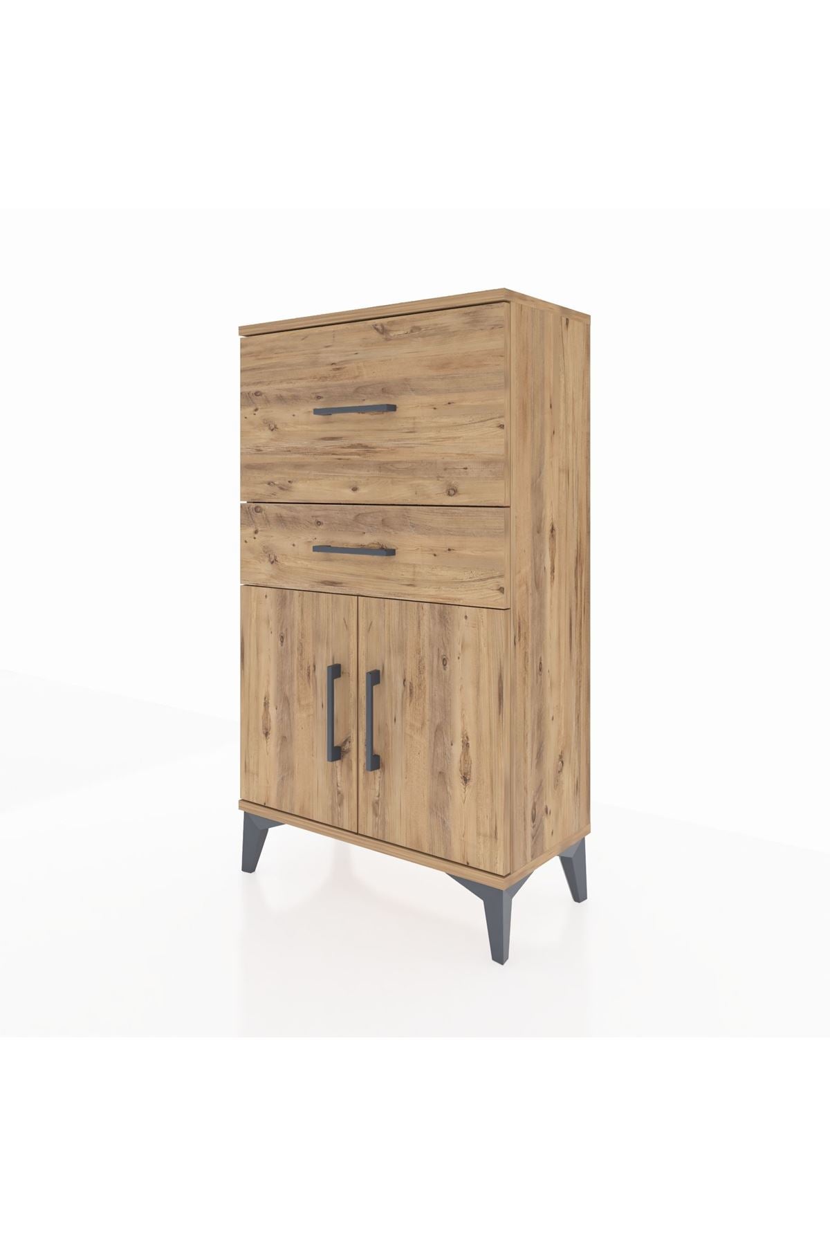 Arges Komodin Tek Raflı 2 Çekmeceli 2 Kapaklı 60x30x106 - S15M013V9A