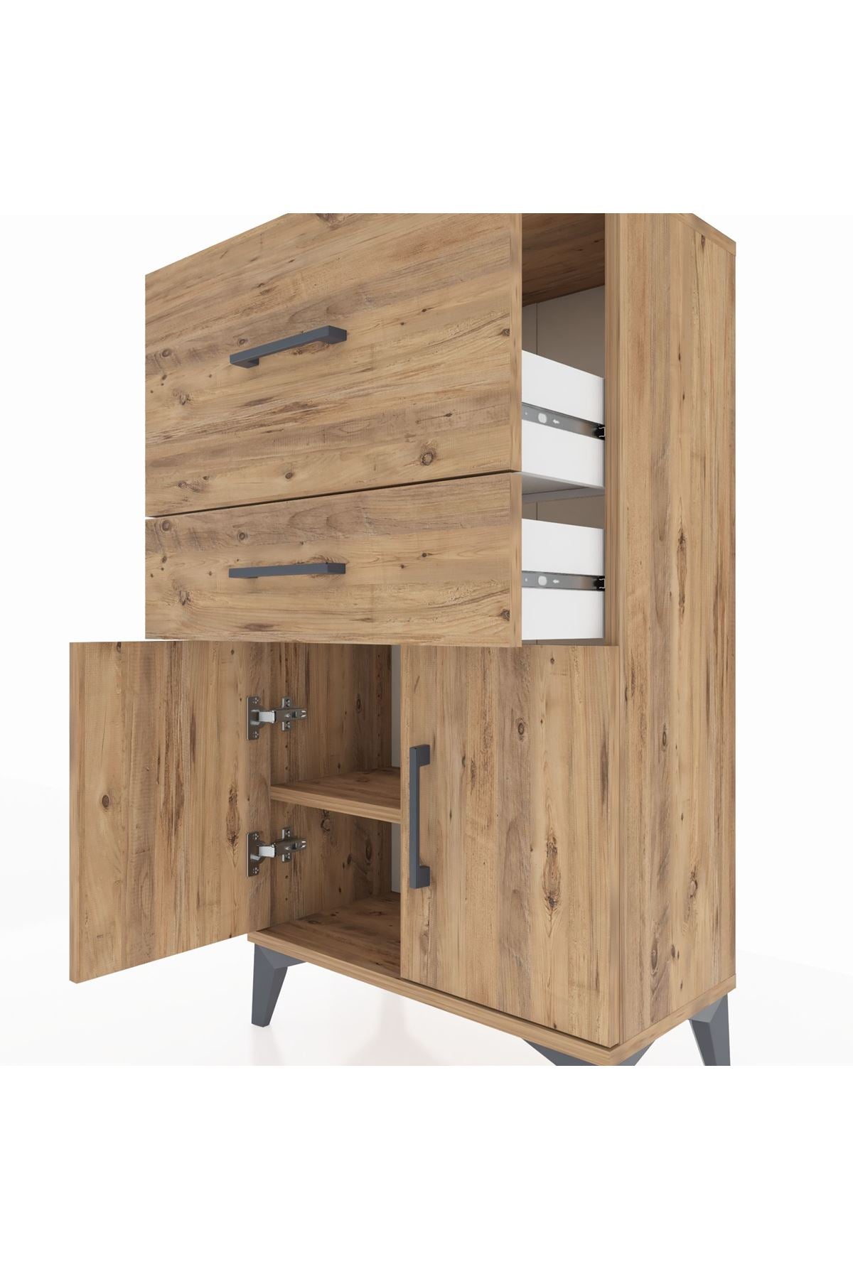 Arges Komodin Tek Raflı 2 Çekmeceli 2 Kapaklı 60x30x106 - S15M013V9A