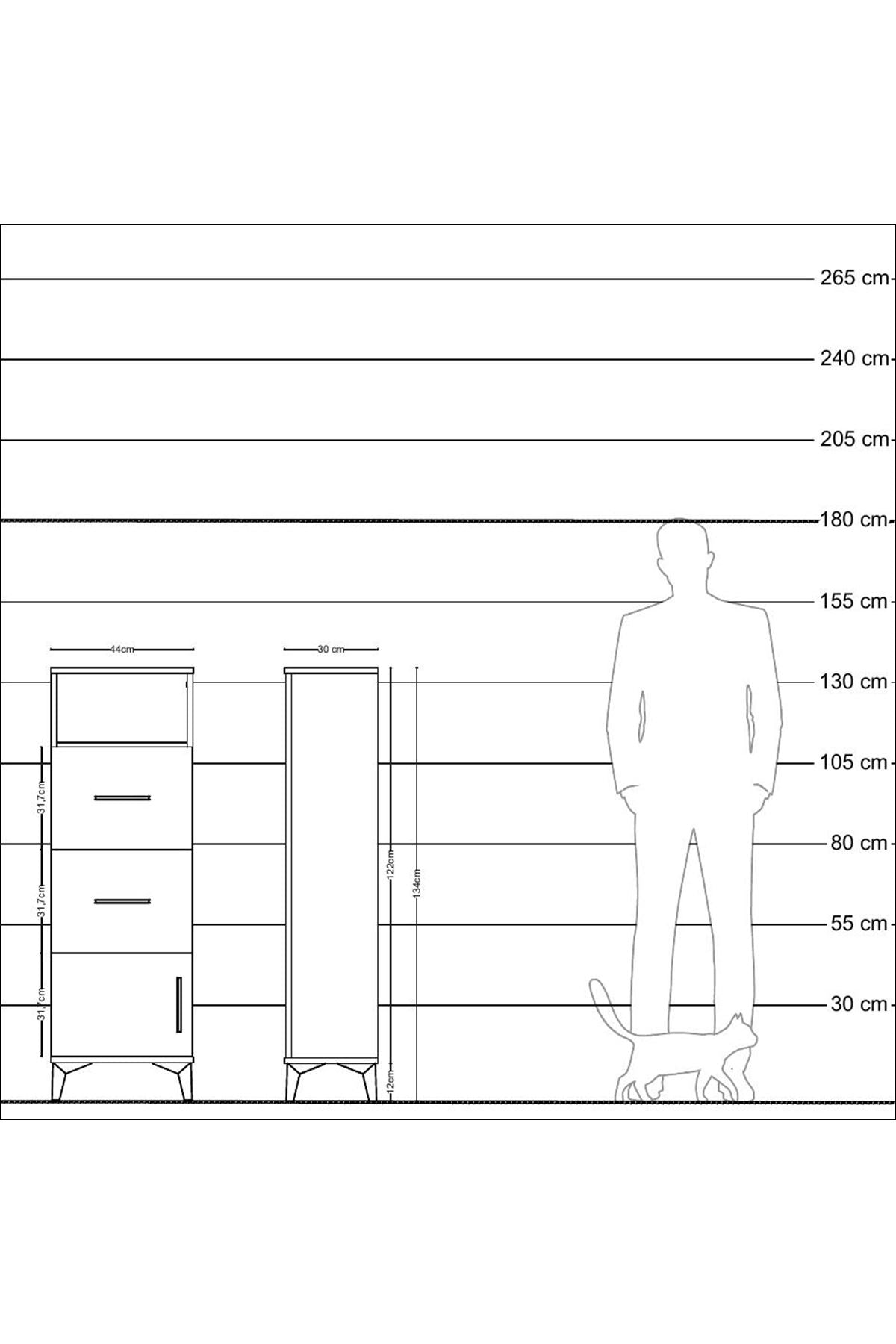 Arges Dolap Tek Raflı 2 Çekmeceli Tek Kapaklı 44x30x134 - S16M007V2A