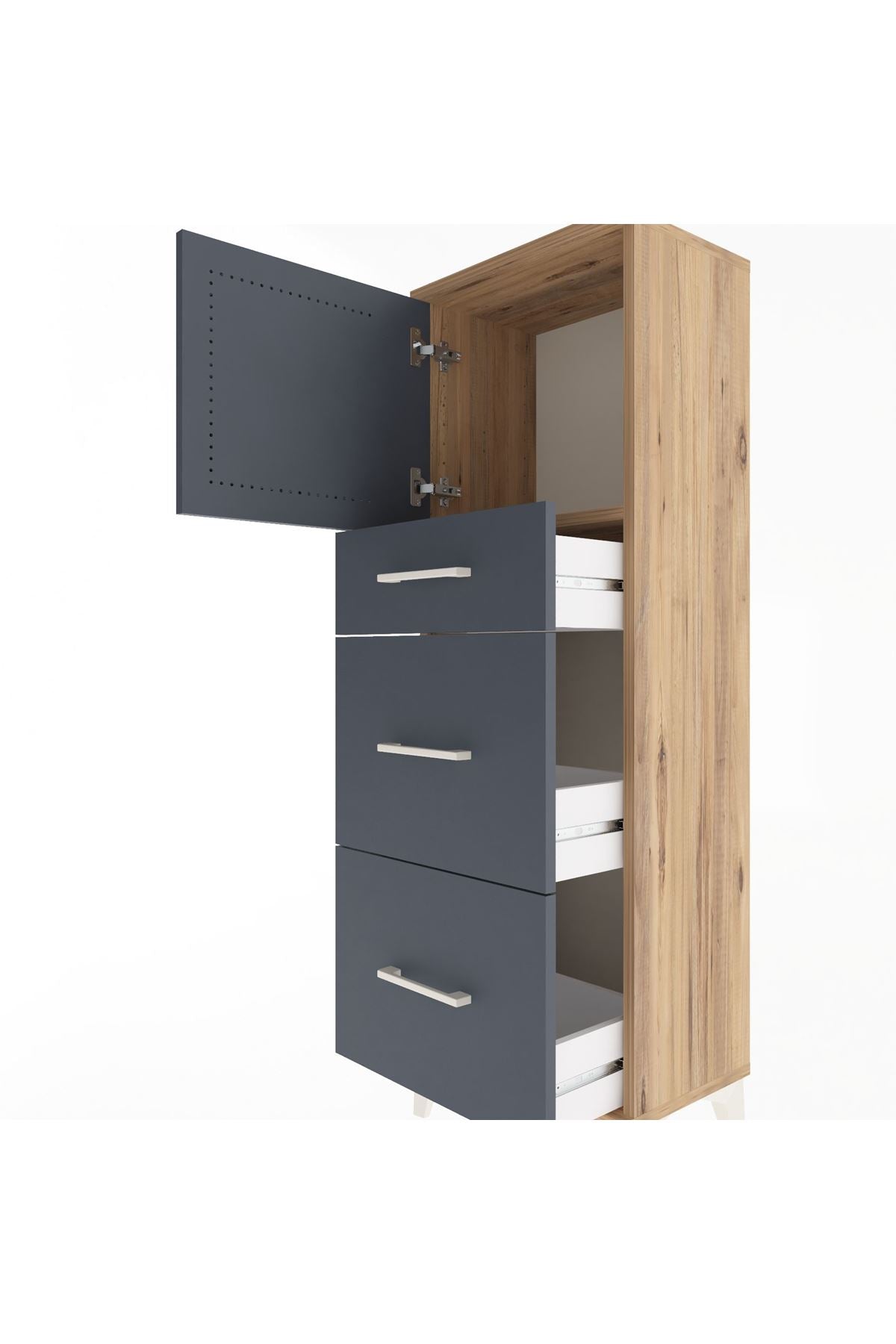 Arges Dolap Tek Raflı 3 Çekmeceli Tek Kapaklı 44x30x134 - S16M011V8A