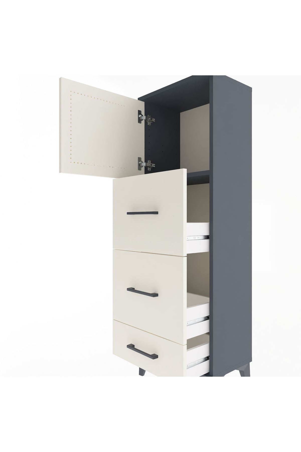 Arges Dolap Tek Raflı 3 Çekmeceli Tek Kapaklı 44x30x134 - S16M018V4A