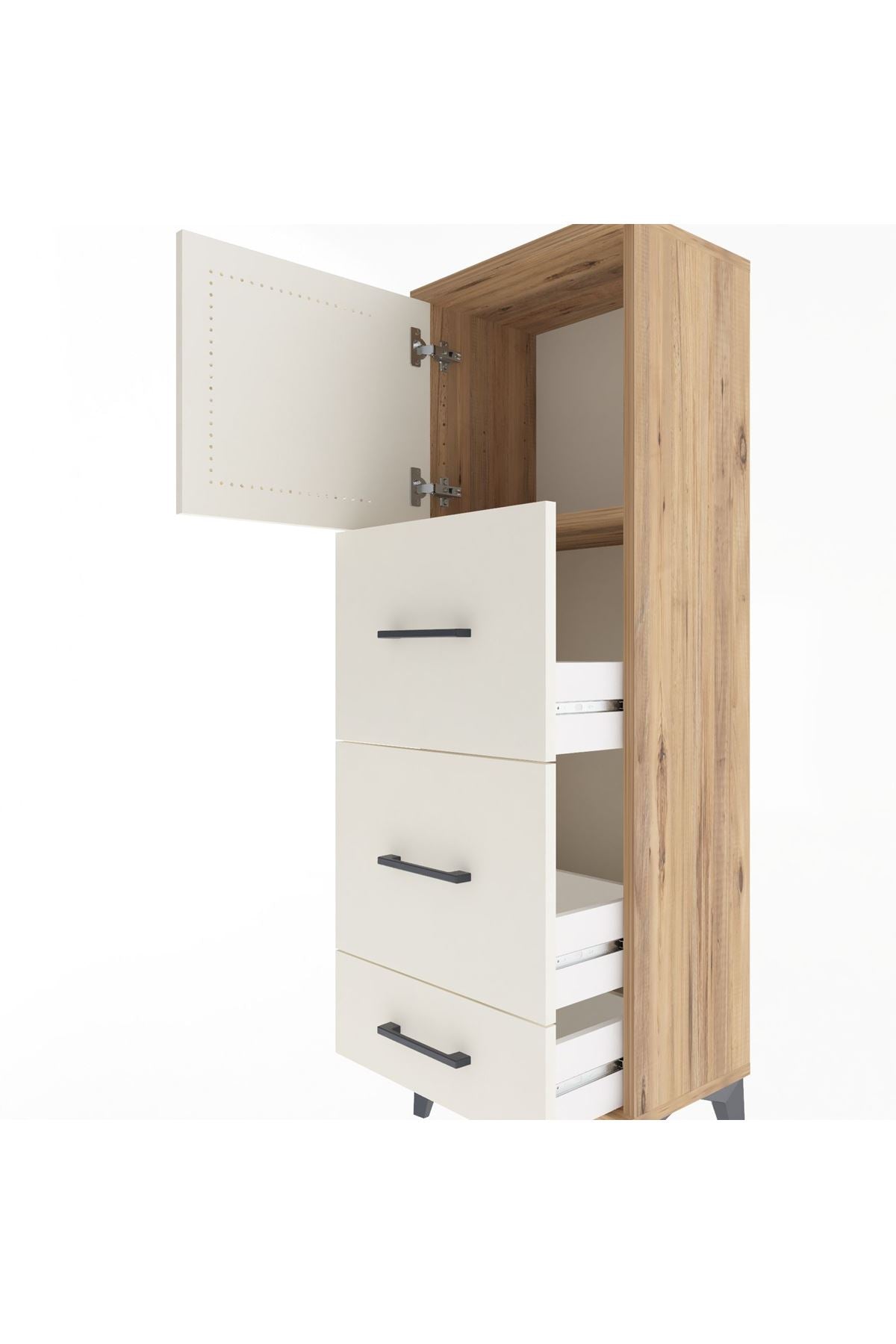 Arges Dolap Tek Raflı 3 Çekmeceli Tek Kapaklı 44x30x134 - S16M018V7A