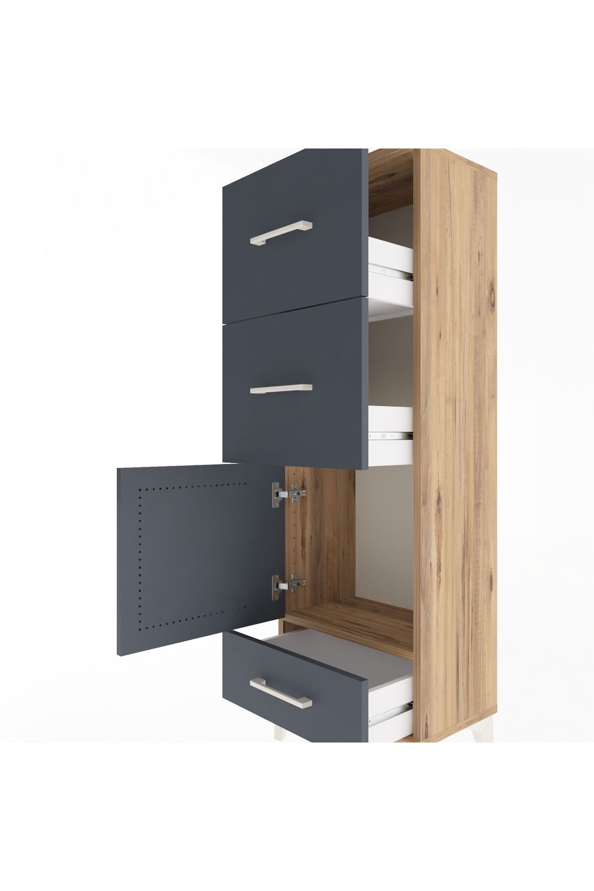 Arges Dolap Tek Raflı 3 Çekmeceli Tek Kapaklı 44x30x134 - S16M023V8A