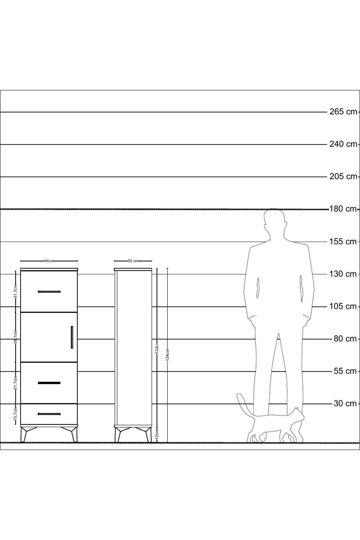 Arges Dolap Tek Raflı 3 Çekmeceli Tek Kapaklı 44x30x134 - S16M025V4A