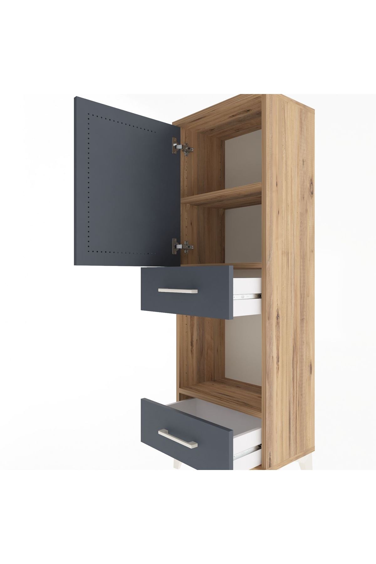 Arges Dolap 3 Raflı 2 Çekmeceli Tek Kapaklı 44x30x134 - S16M034V8A
