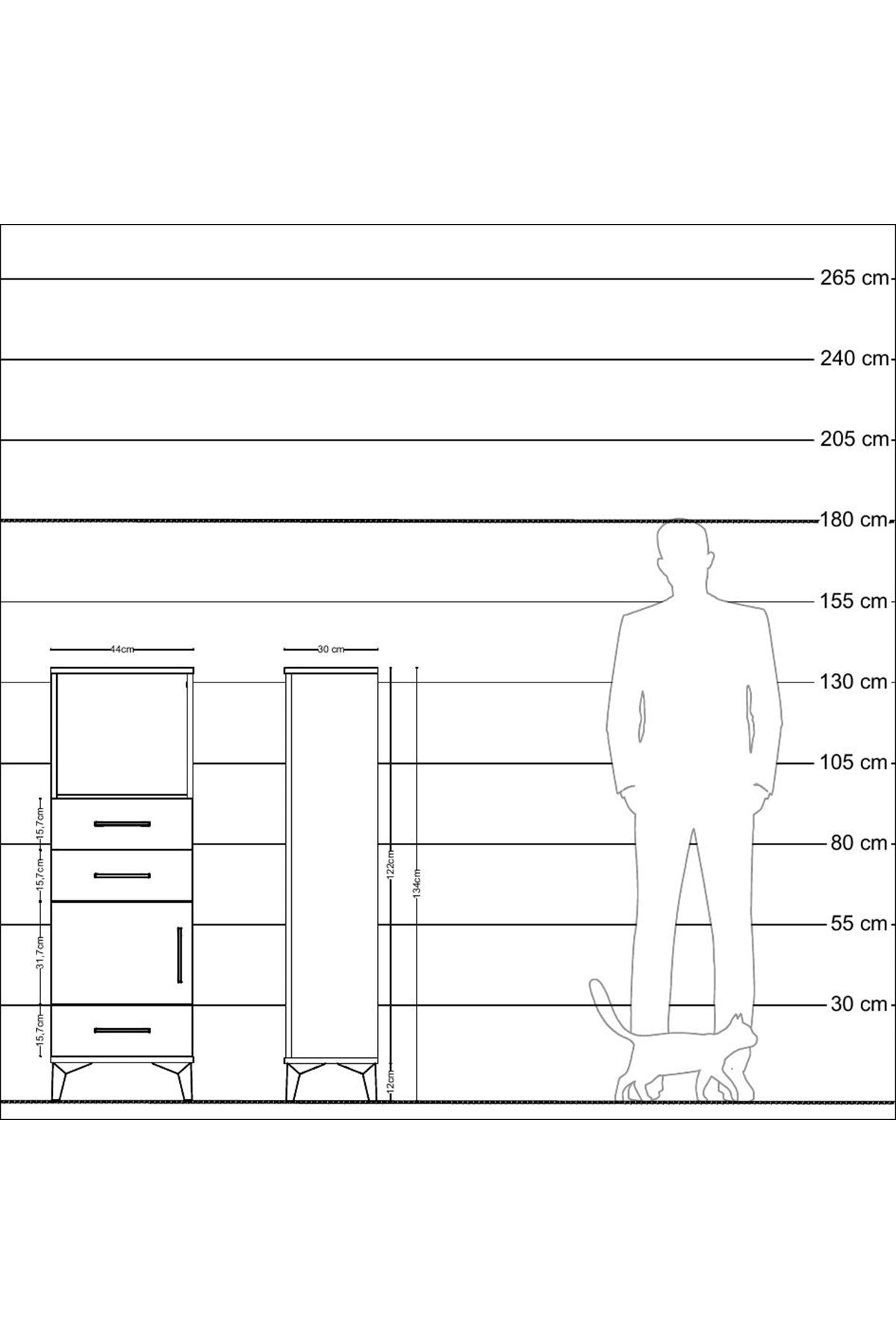 Arges Dolap 2 Raflı 3 Çekmeceli Tek Kapaklı 44x30x134 - S16M049V9A
