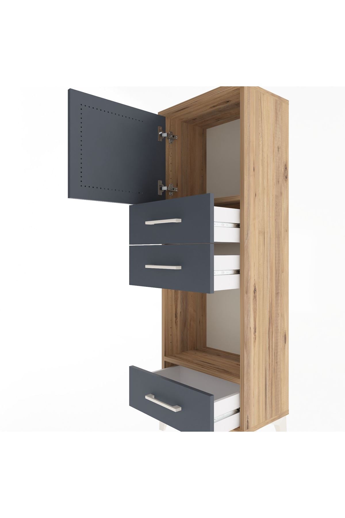 Arges Dolap 2 Raflı 3 Çekmeceli Tek Kapaklı 44x30x134 - S16M050V8A