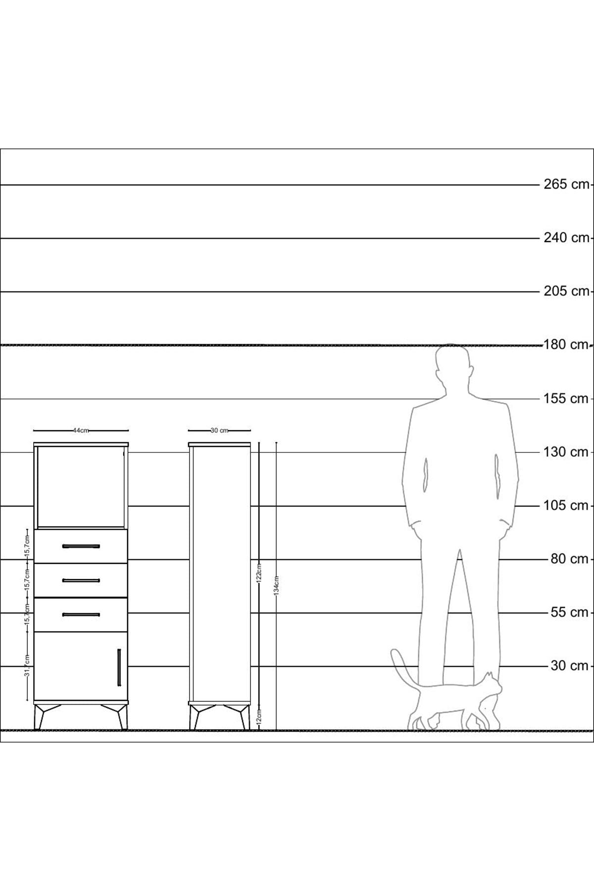 Arges Dolap Tek Raflı 3 Çekmeceli Tek Kapaklı 44x30x134 - S16M053V7A
