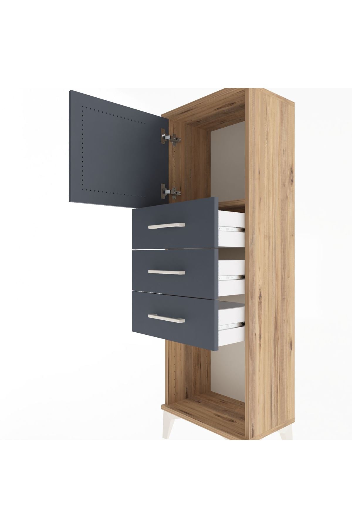 Arges Dolap Tek Raflı 3 Çekmeceli Tek Kapaklı 44x30x134 - S16M054V8A