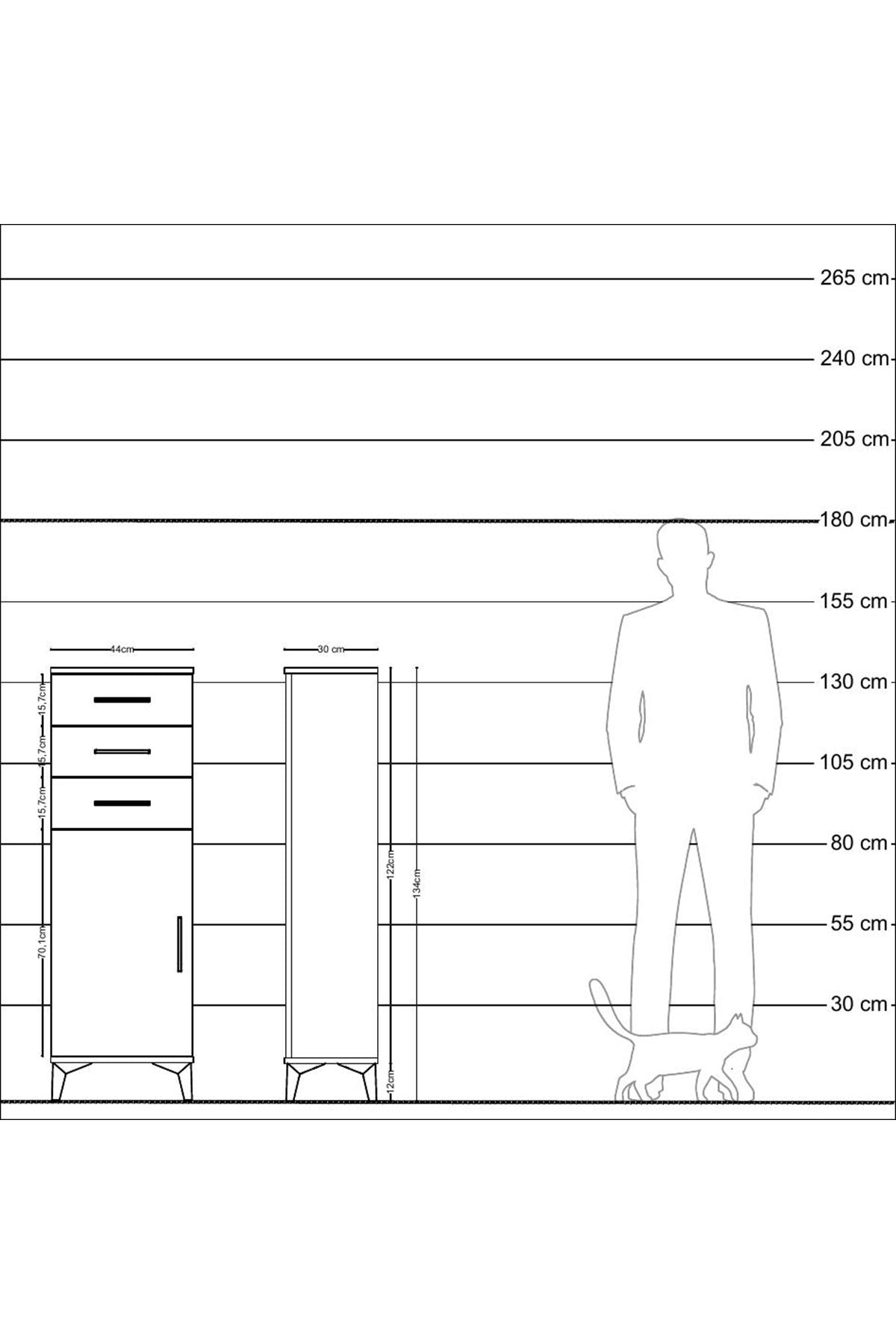 Arges Dolap 3 Çekmeceli Tek Kapaklı 44x30x134 - S16M056V5A