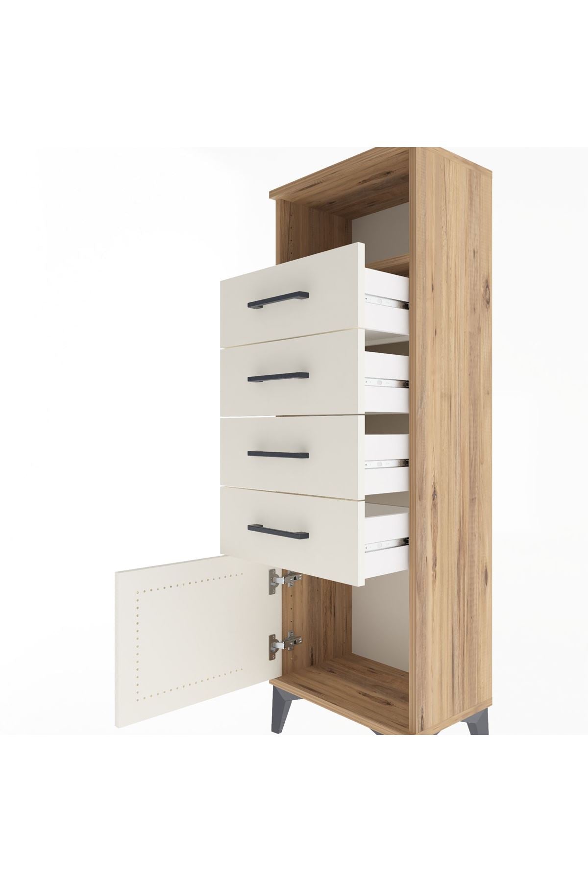 Arges Dolap Tek Raflı 4 Çekmeceli Tek Kapaklı 44x30x134 - S16M064V7A