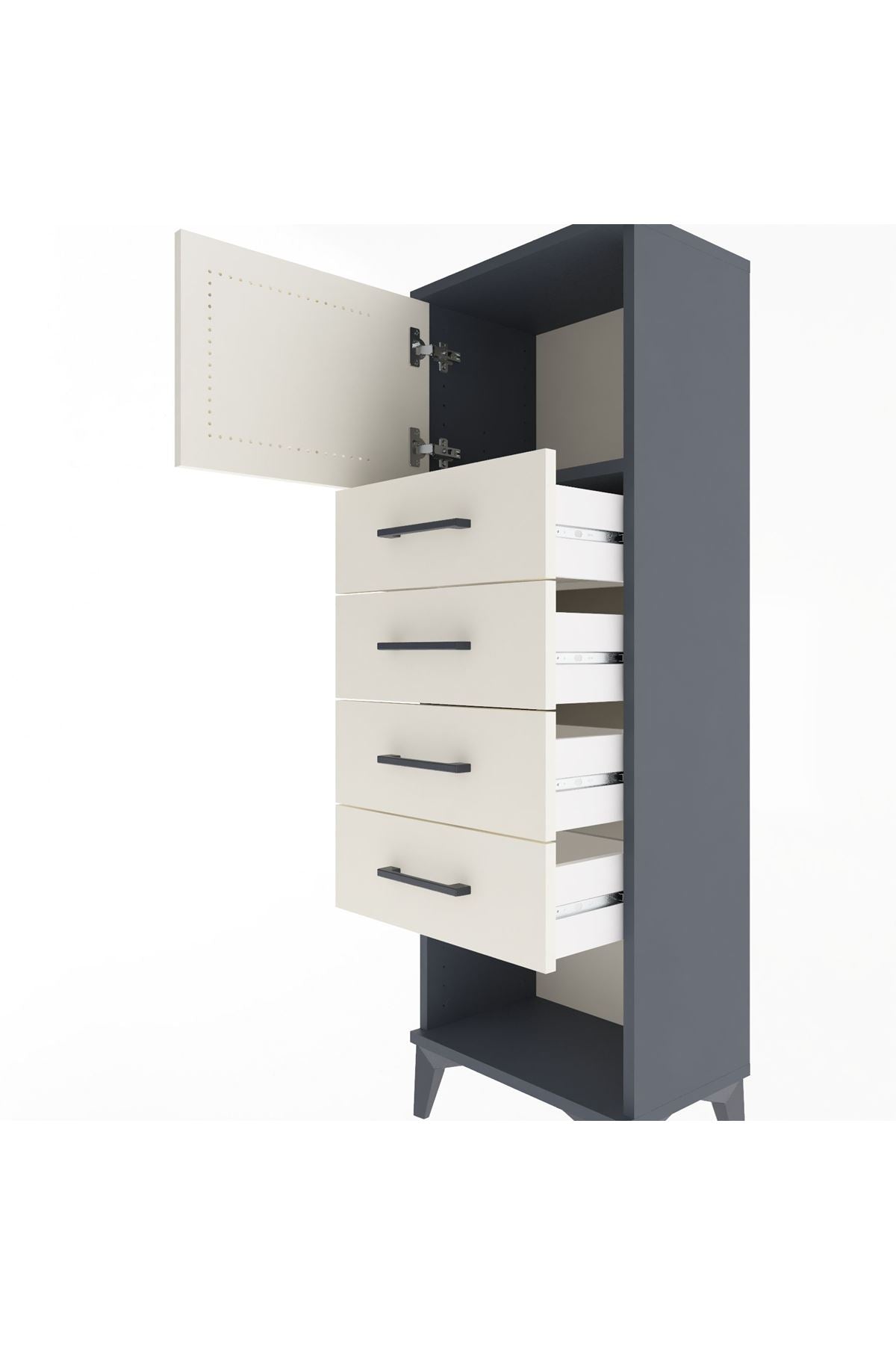 Arges Dolap Tek Raflı 4 Çekmeceli Tek Kapaklı 44x30x134 - S16M068V4A