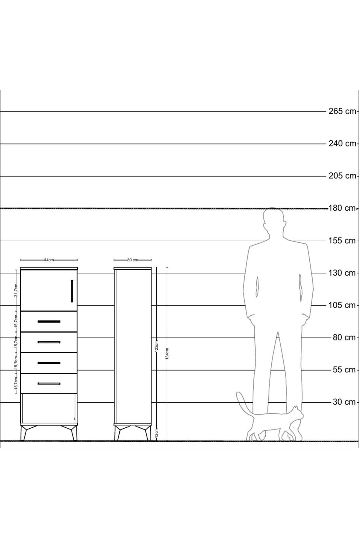 Arges Dolap Tek Raflı 4 Çekmeceli Tek Kapaklı 44x30x134 - S16M068V6A