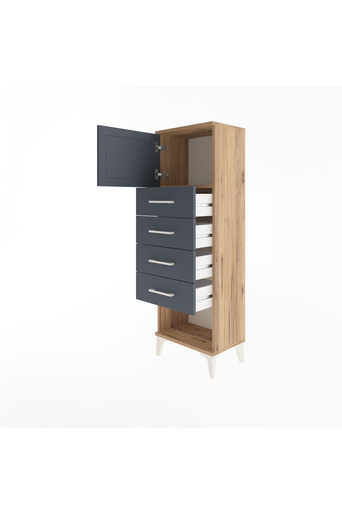 Arges Dolap Tek Raflı 4 Çekmeceli Tek Kapaklı 44x30x134 - S16M068V8A
