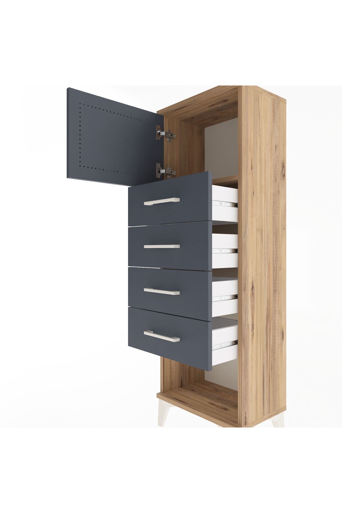 Arges Dolap Tek Raflı 4 Çekmeceli Tek Kapaklı 44x30x134 - S16M068V8A