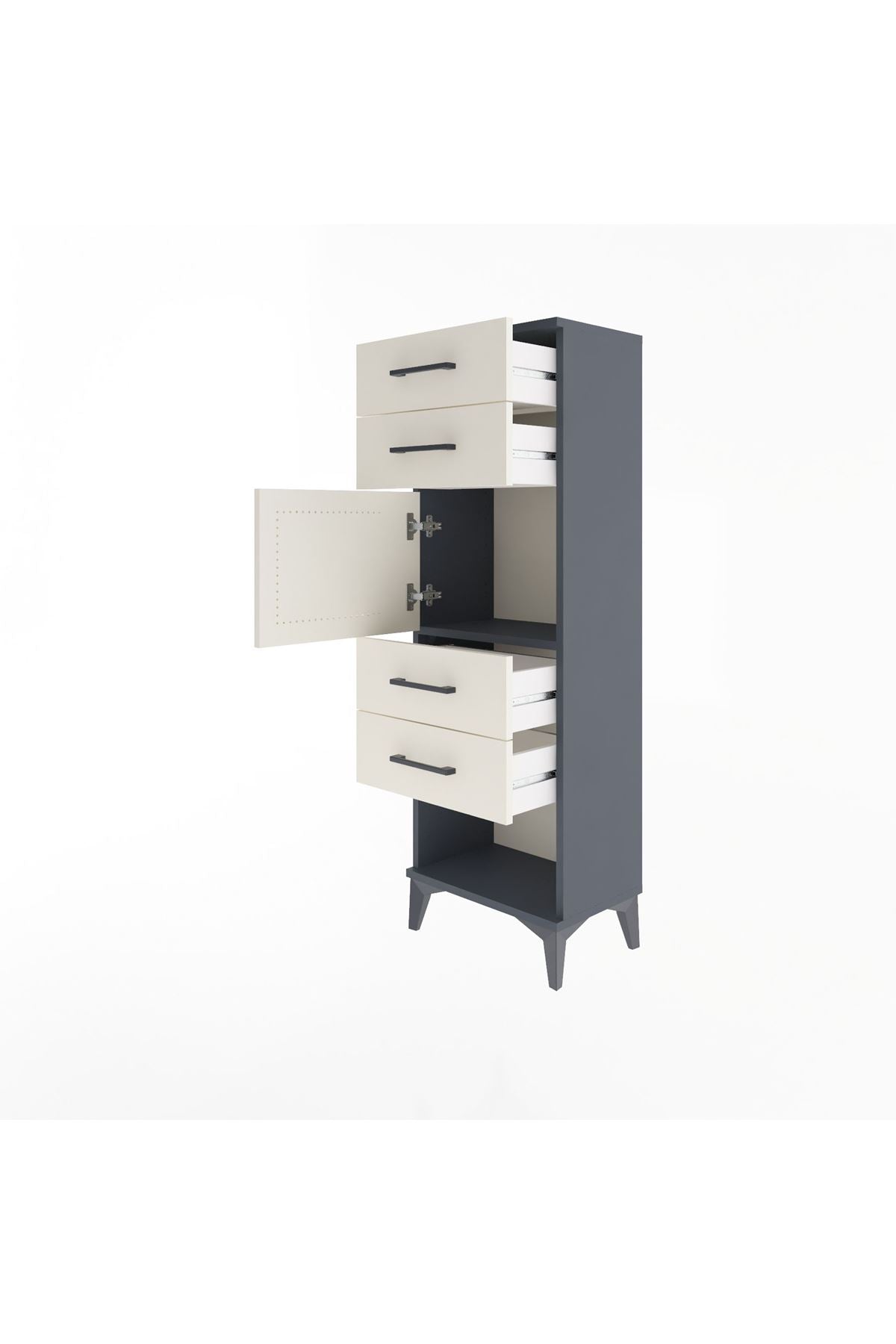 Arges Dolap Tek Raflı 4 Çekmeceli Tek Kapaklı 44x30x134 - S16M070V4A
