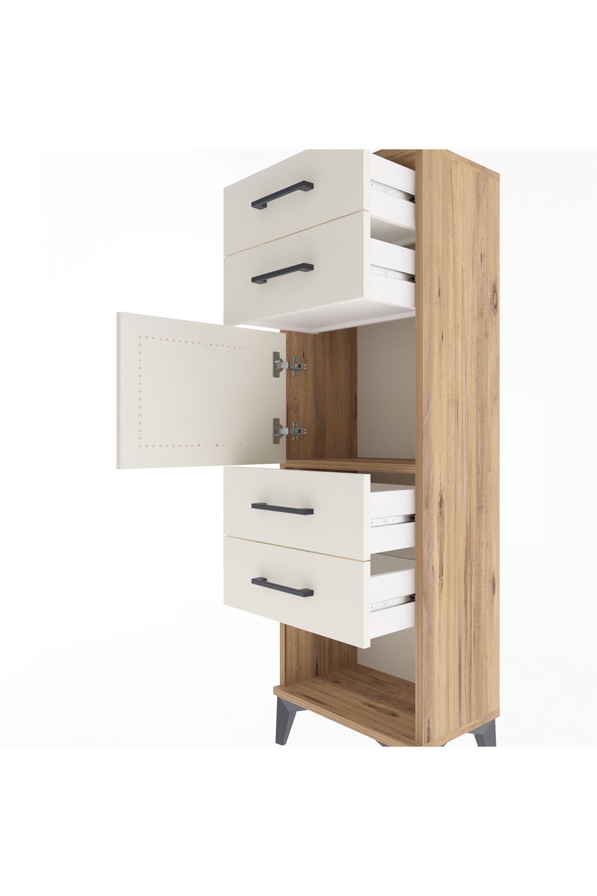 Arges Dolap Tek Raflı 4 Çekmeceli Tek Kapaklı 44x30x134 - S16M070V7A