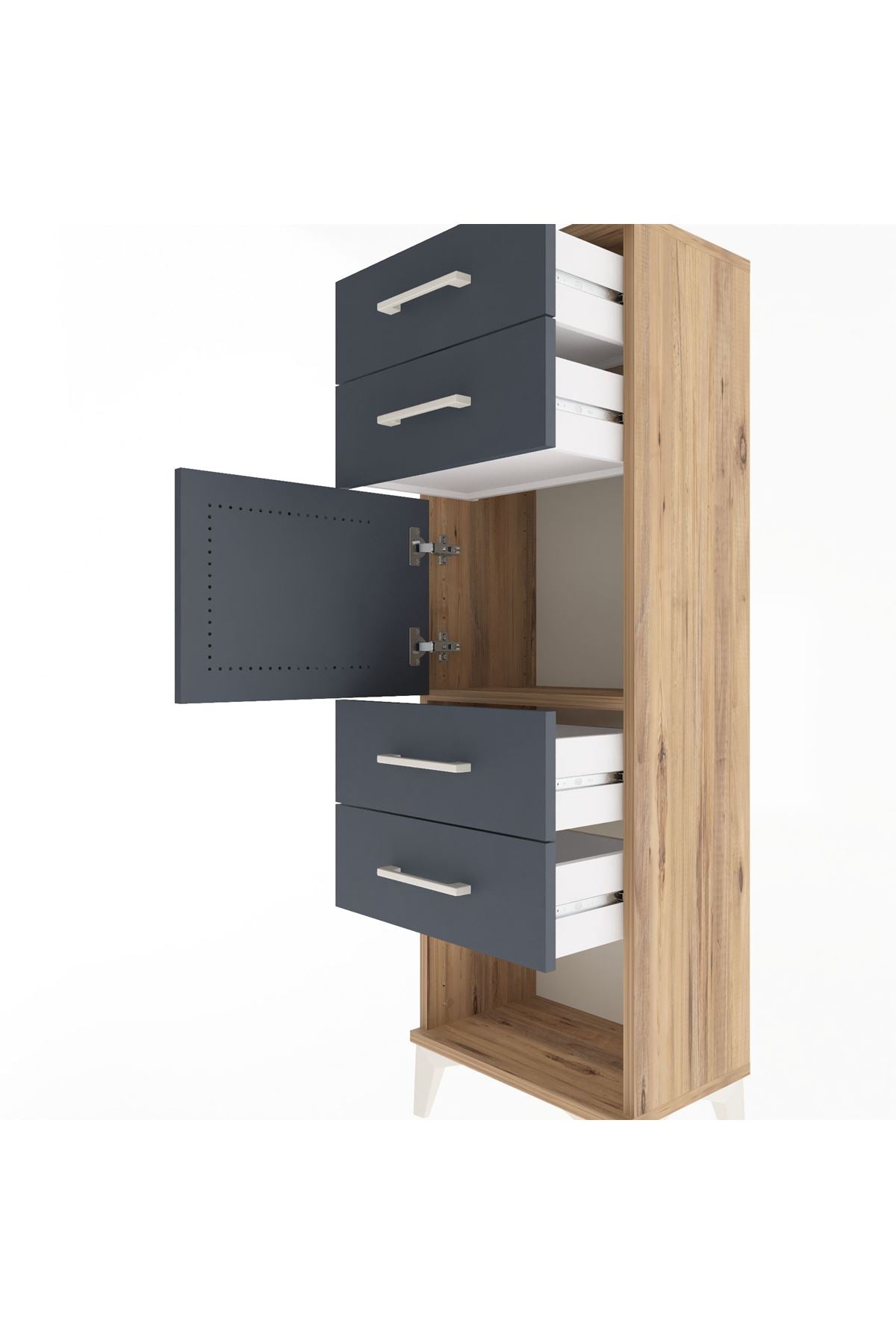 Arges Dolap Tek Raflı 4 Çekmeceli Tek Kapaklı 44x30x134 - S16M070V8A
