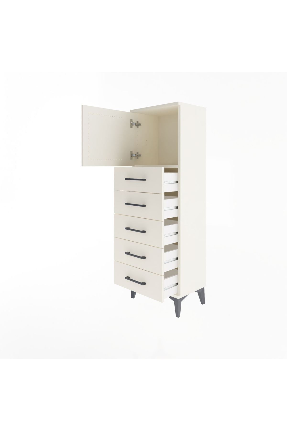 Arges Dolap Tek Raflı 5 Çekmeceli Tek Kapaklı 44x30x134 - S16M074V1A