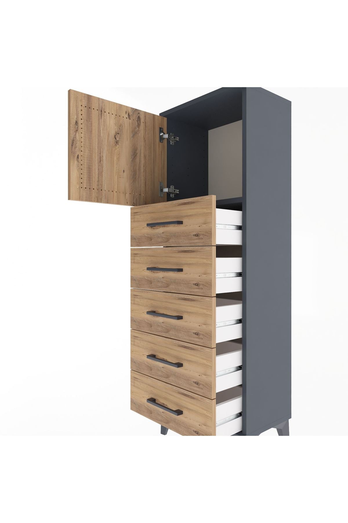 Arges Dolap Tek Raflı 5 Çekmeceli Tek Kapaklı 44x30x134 - S16M074V6A