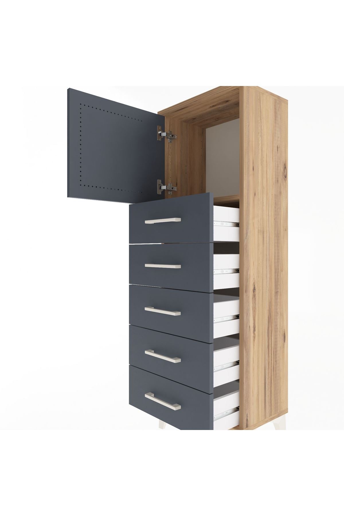 Arges Dolap Tek Raflı 5 Çekmeceli Tek Kapaklı 44x30x134 - S16M074V8A