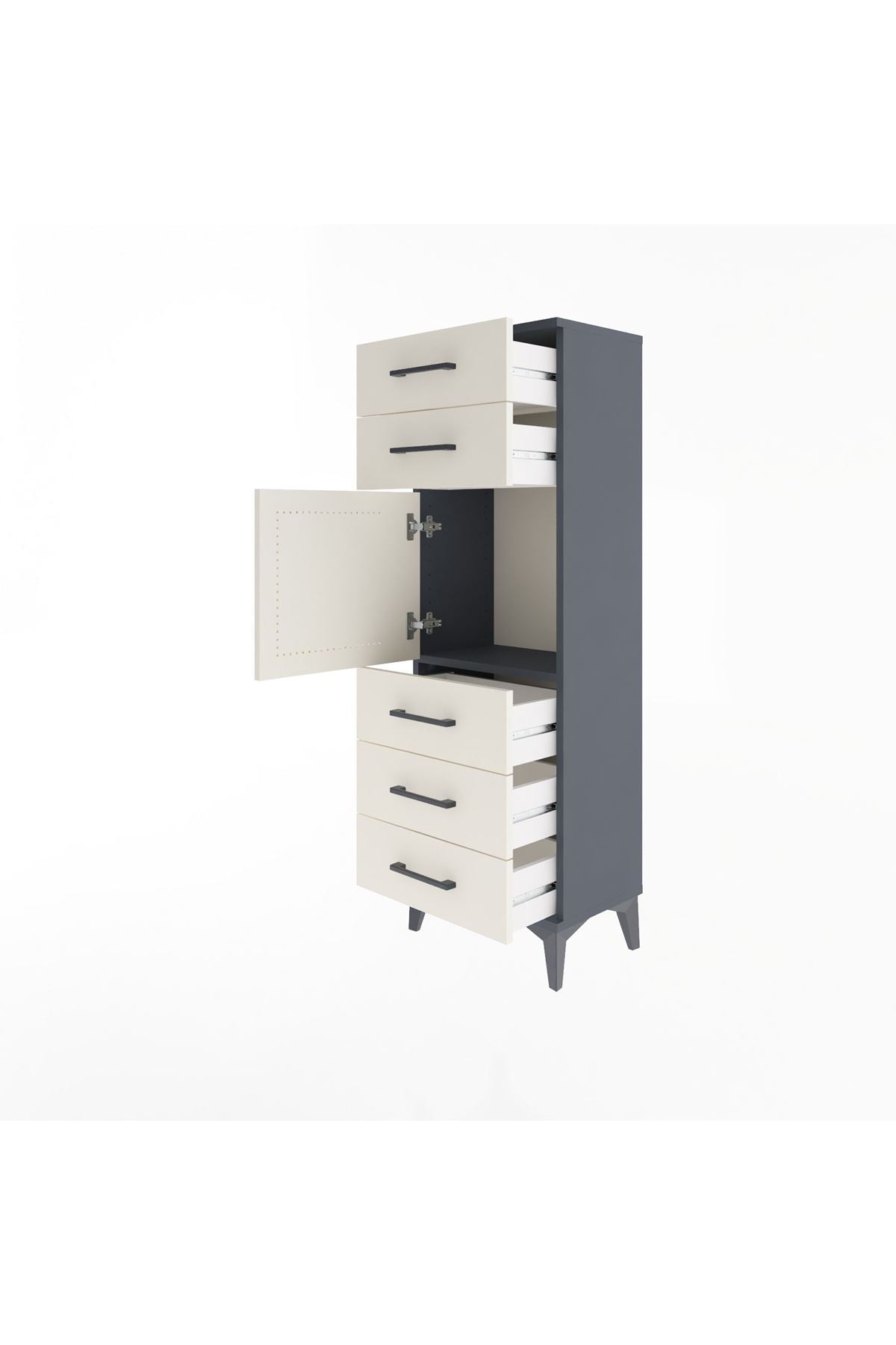 Arges Dolap Tek Raflı 5 Çekmeceli Tek Kapaklı 44x30x134 - S16M076V4A
