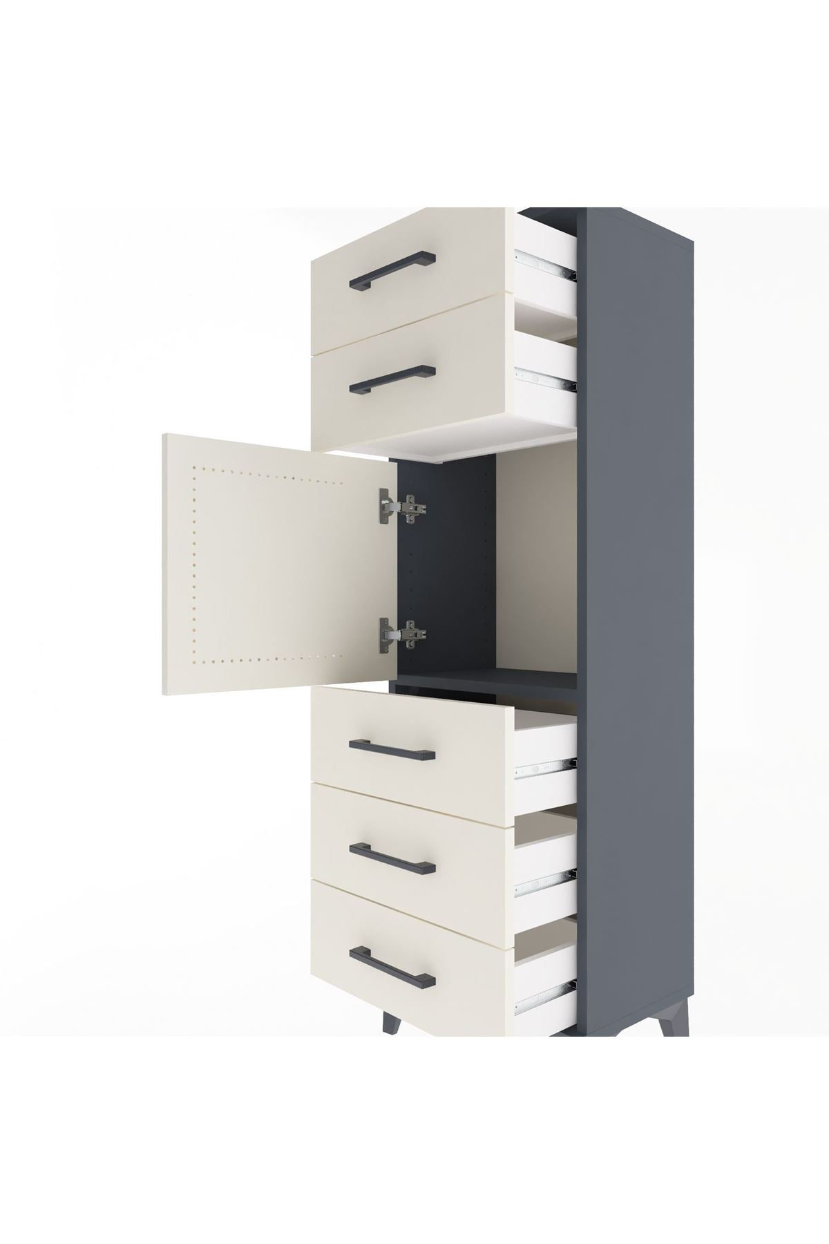 Arges Dolap Tek Raflı 5 Çekmeceli Tek Kapaklı 44x30x134 - S16M076V4A