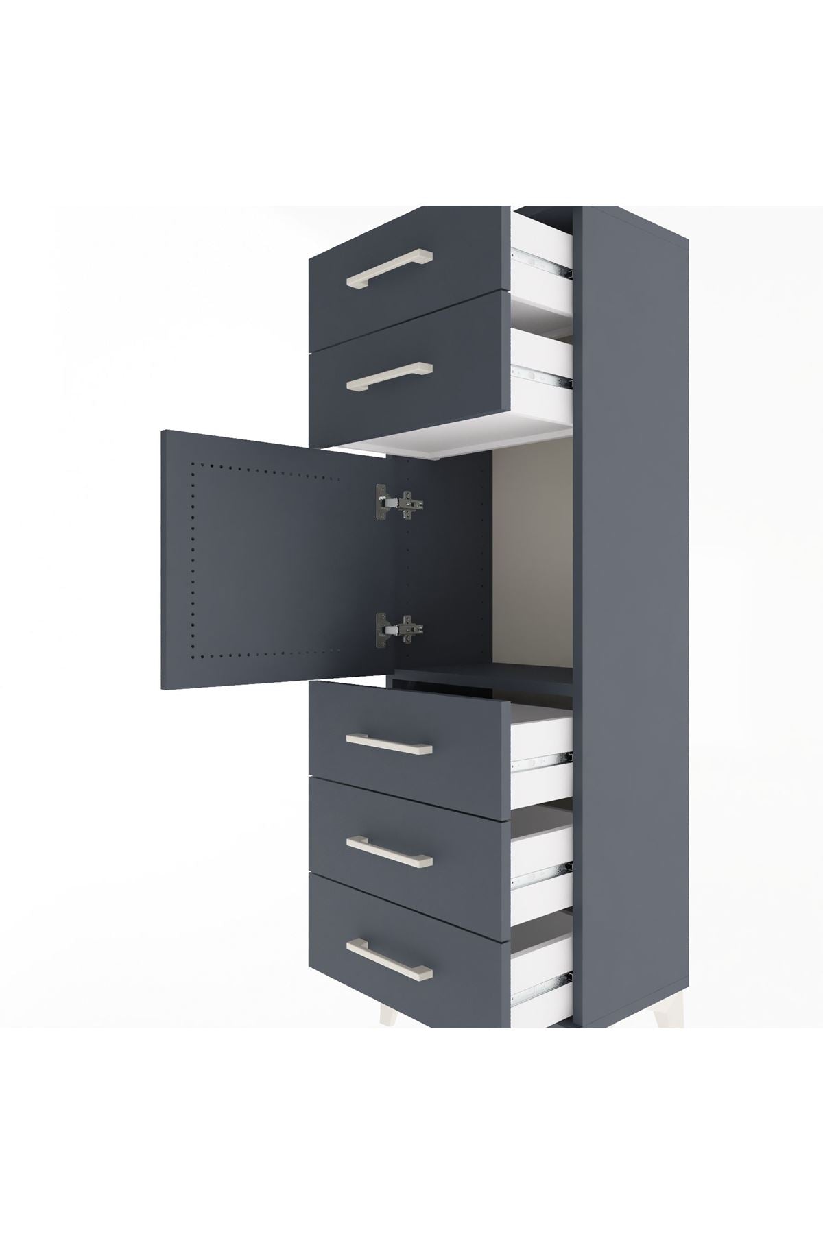 Arges Dolap Tek Raflı 5 Çekmeceli Tek Kapaklı 44x30x134 - S16M076V5A