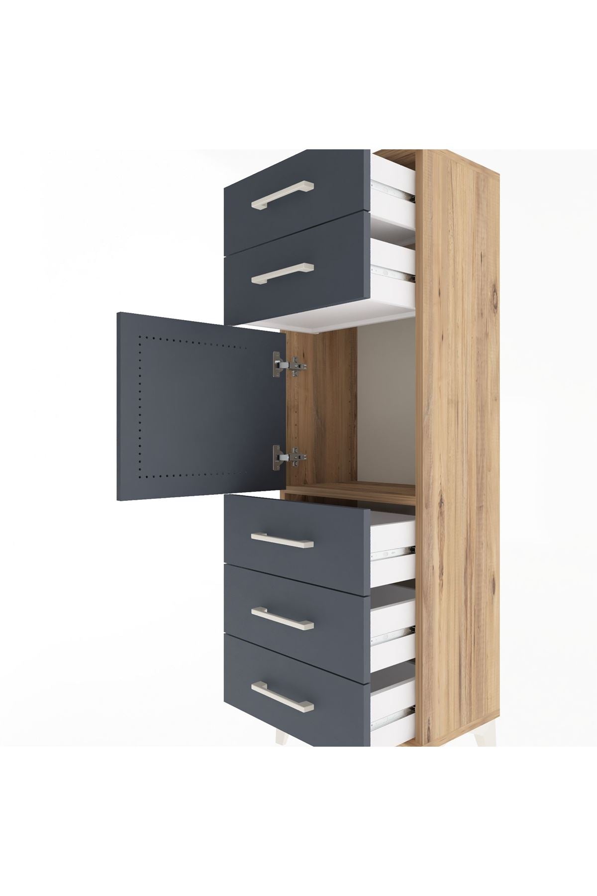 Arges Dolap Tek Raflı 5 Çekmeceli Tek Kapaklı 44x30x134 - S16M076V8A
