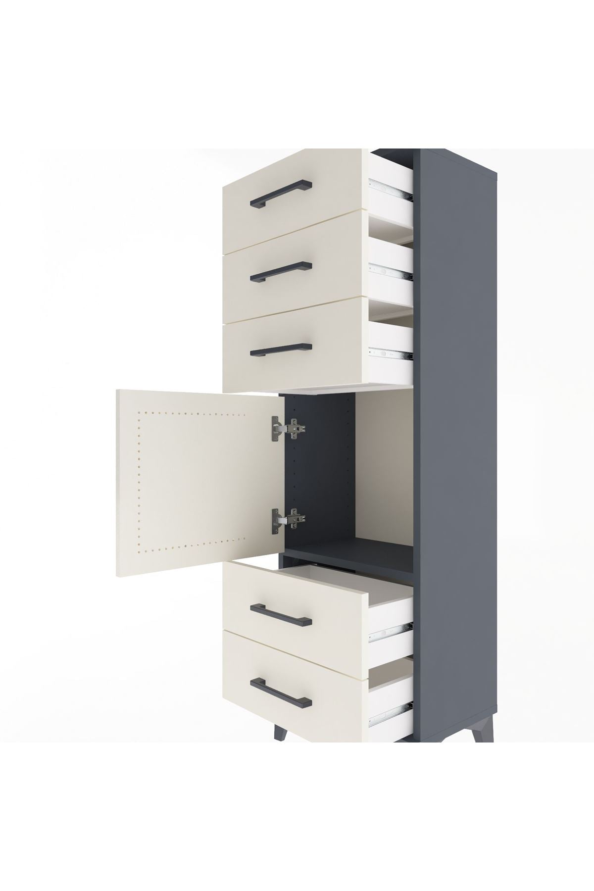 Arges Dolap Tek Raflı 5 Çekmeceli Tek Kapaklı 44x30x134 - S16M078V4A