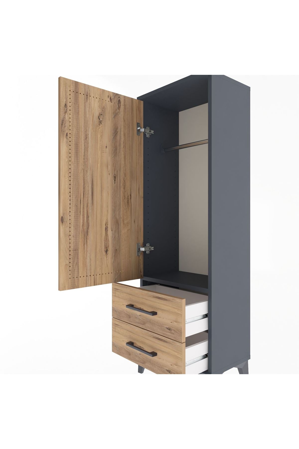 Arges Dolap Tek Raflı 2 Çekmeceli Tek Askılı 44x30x134 - S16M087V6A