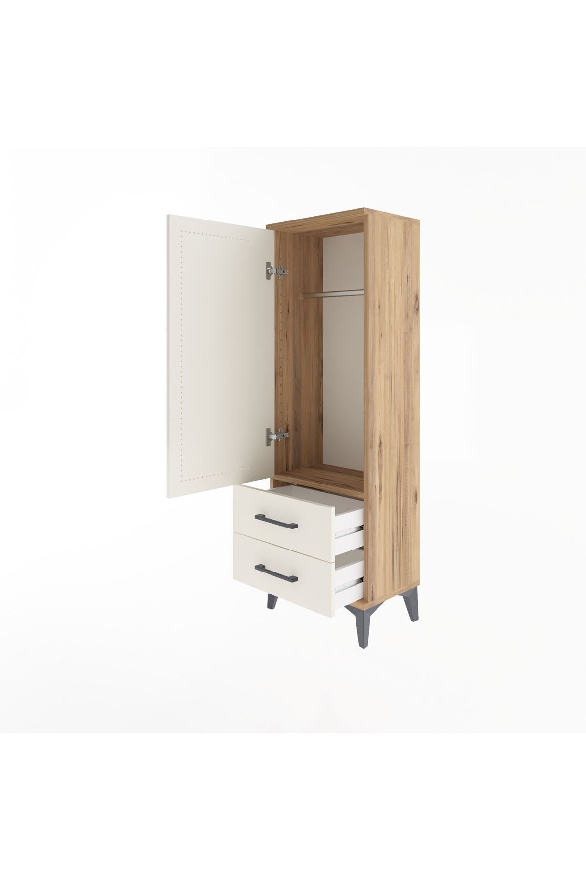 Arges Dolap Tek Raflı 2 Çekmeceli Tek Askılı 44x30x134 - S16M087V7A