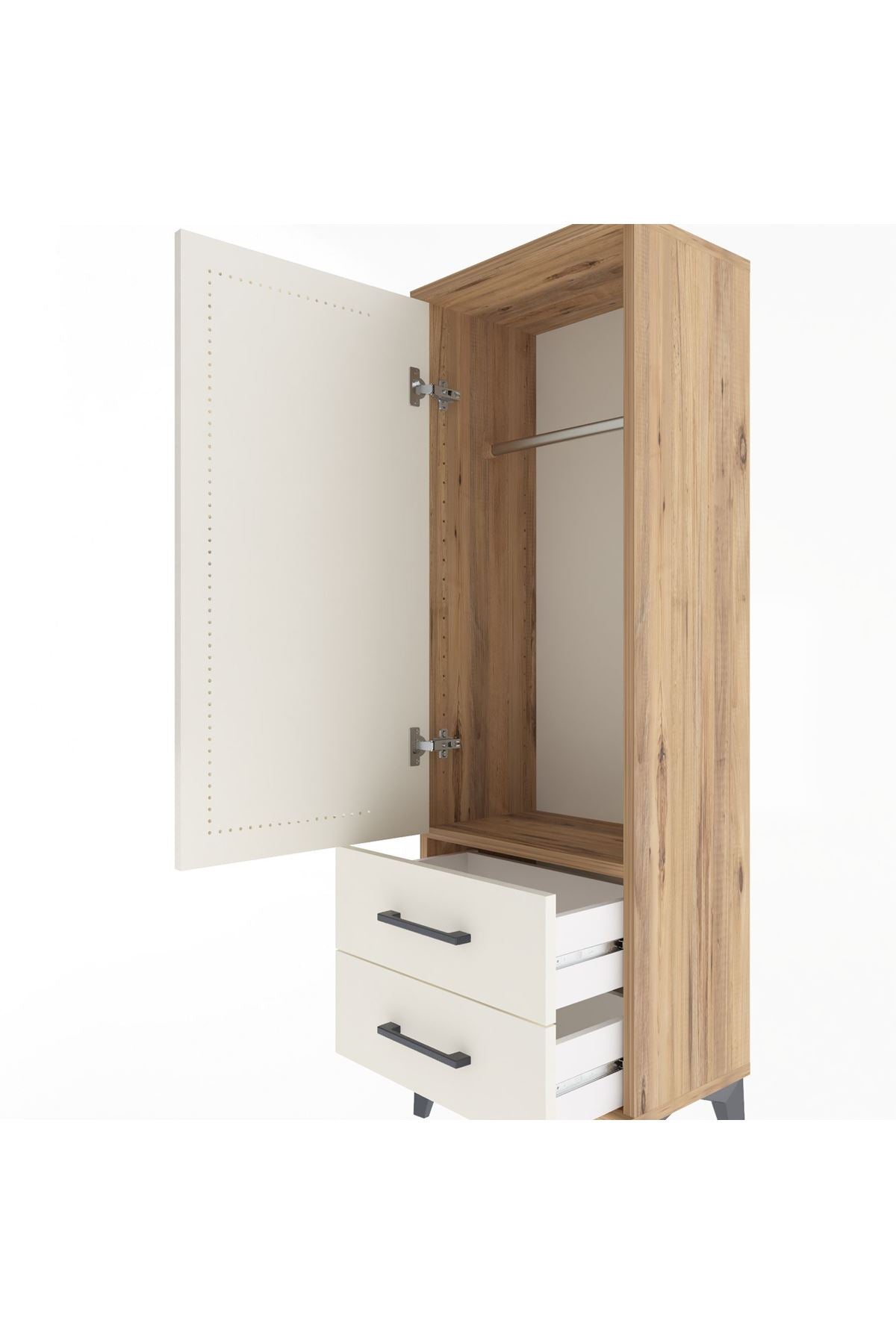 Arges Dolap Tek Raflı 2 Çekmeceli Tek Askılı 44x30x134 - S16M087V7A