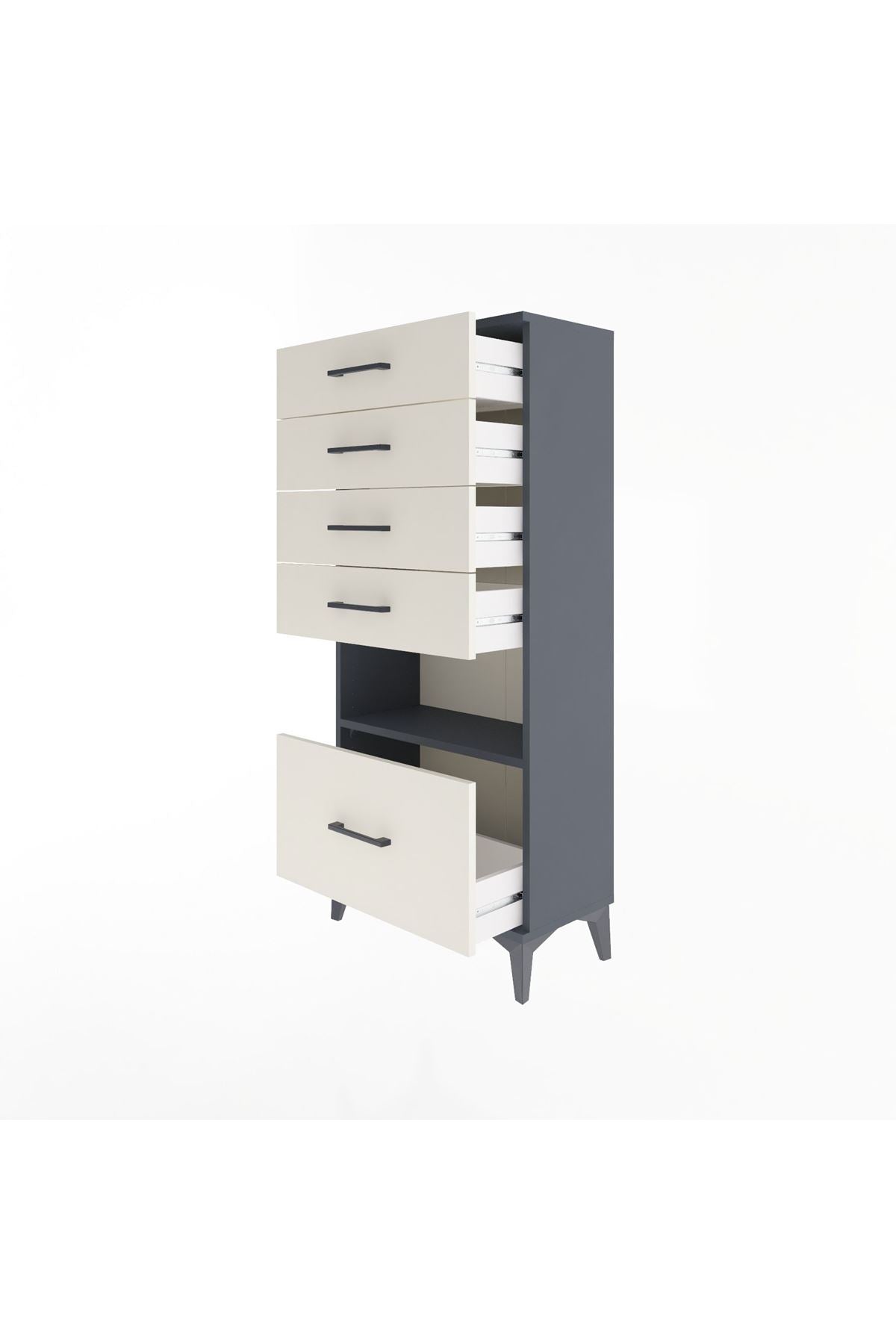 Arges Dolap Tek Raflı 5 Çekmeceli 60x30x134 - S17M012V4A