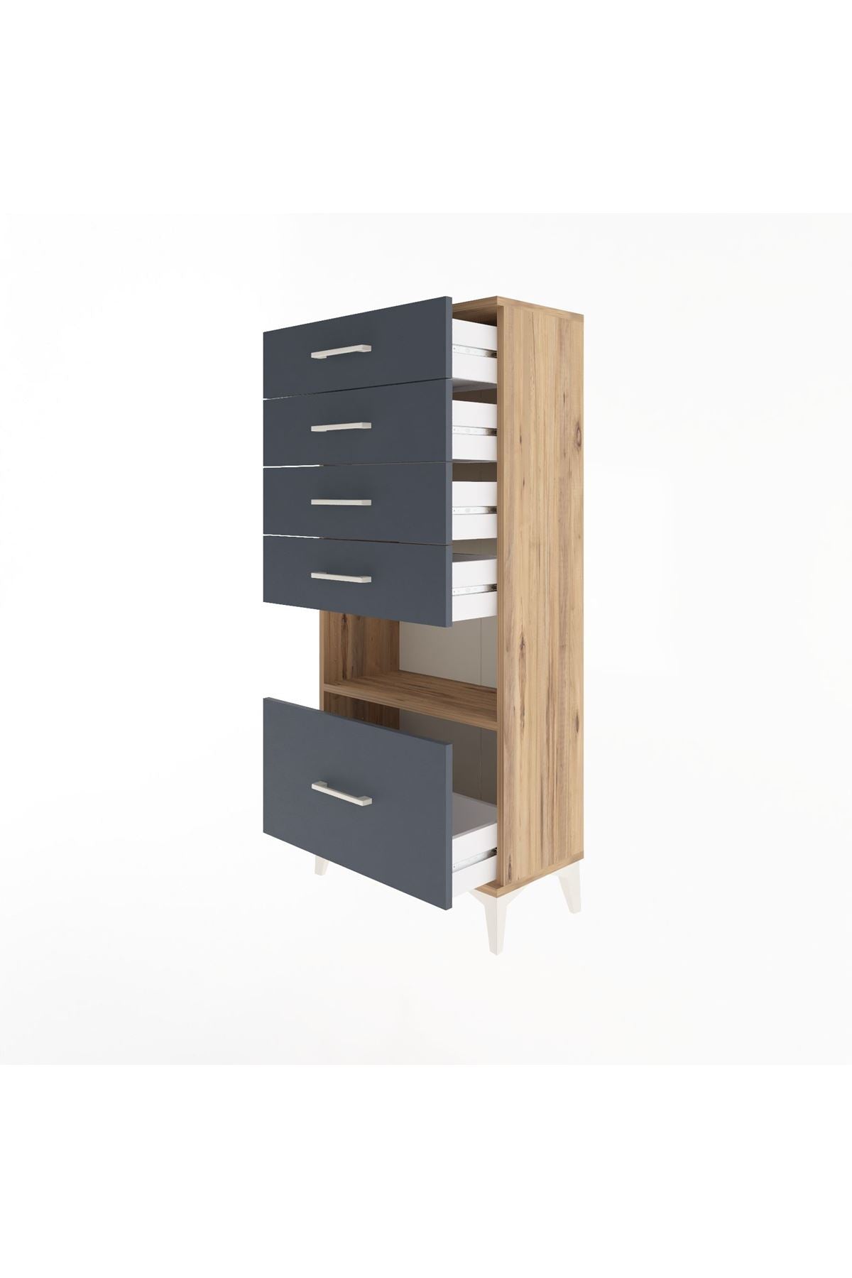 Arges Dolap Tek Raflı 5 Çekmeceli 60x30x134 - S17M012V8A