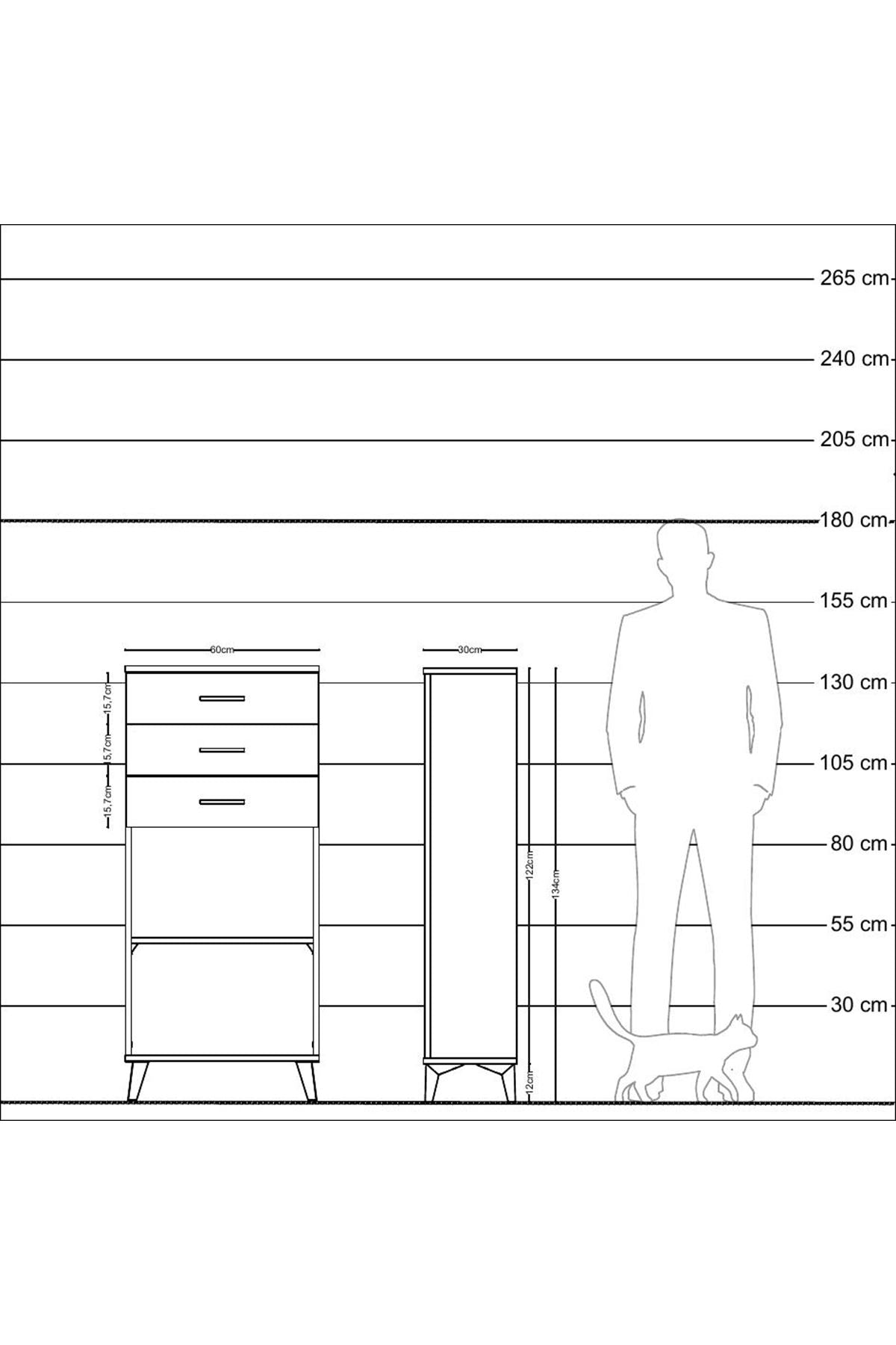 Arges Dolap Tek Raflı 3 Çekmeceli 60x30x134 - S17M052V6A