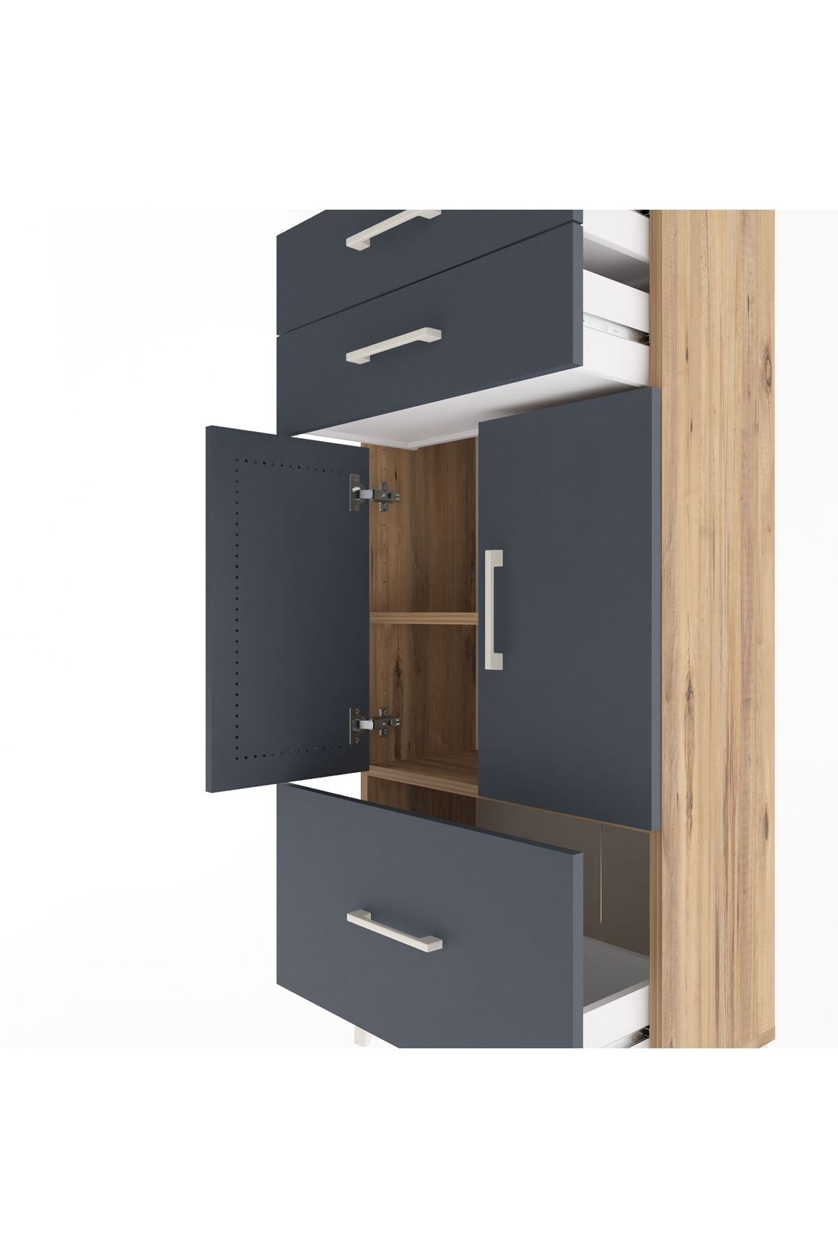 Arges Dolap 2 Raflı 3 Çekmeceli 2 Kapaklı 60x30x134 - S17M074V8A